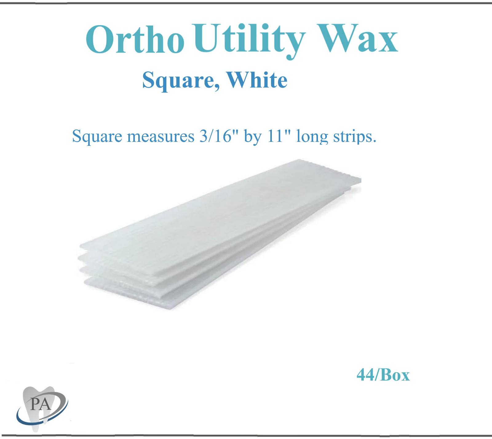 Dental LAB Ortho Utility Wax Square, White 3/16″ x 11″ Strips, Pliable, 44/Bx