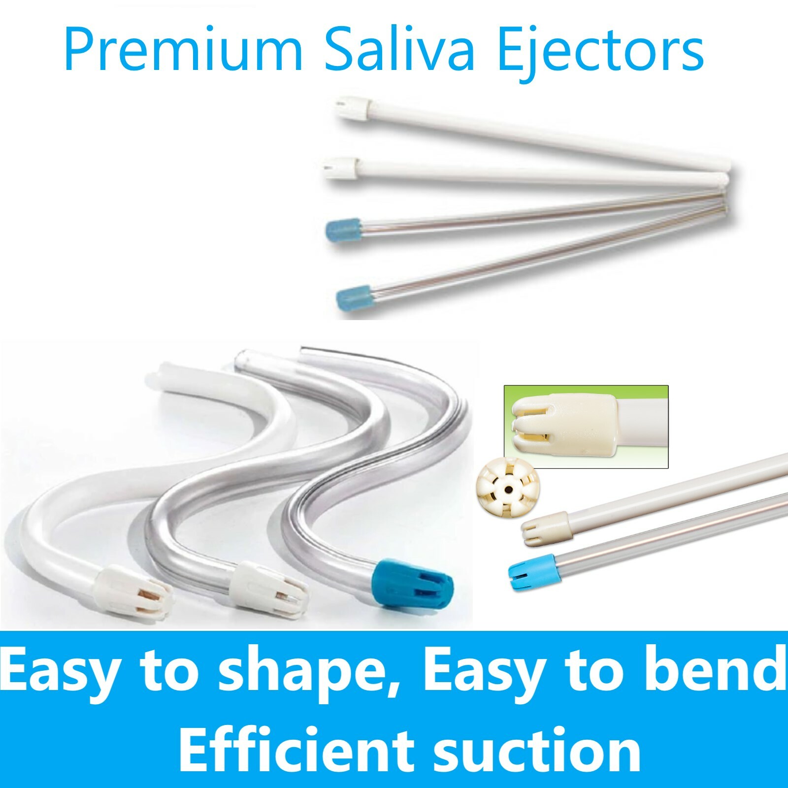 1000/Case Saliva Ejectors Ejector WHITE/BLUE Dental Suction Tips Disposable