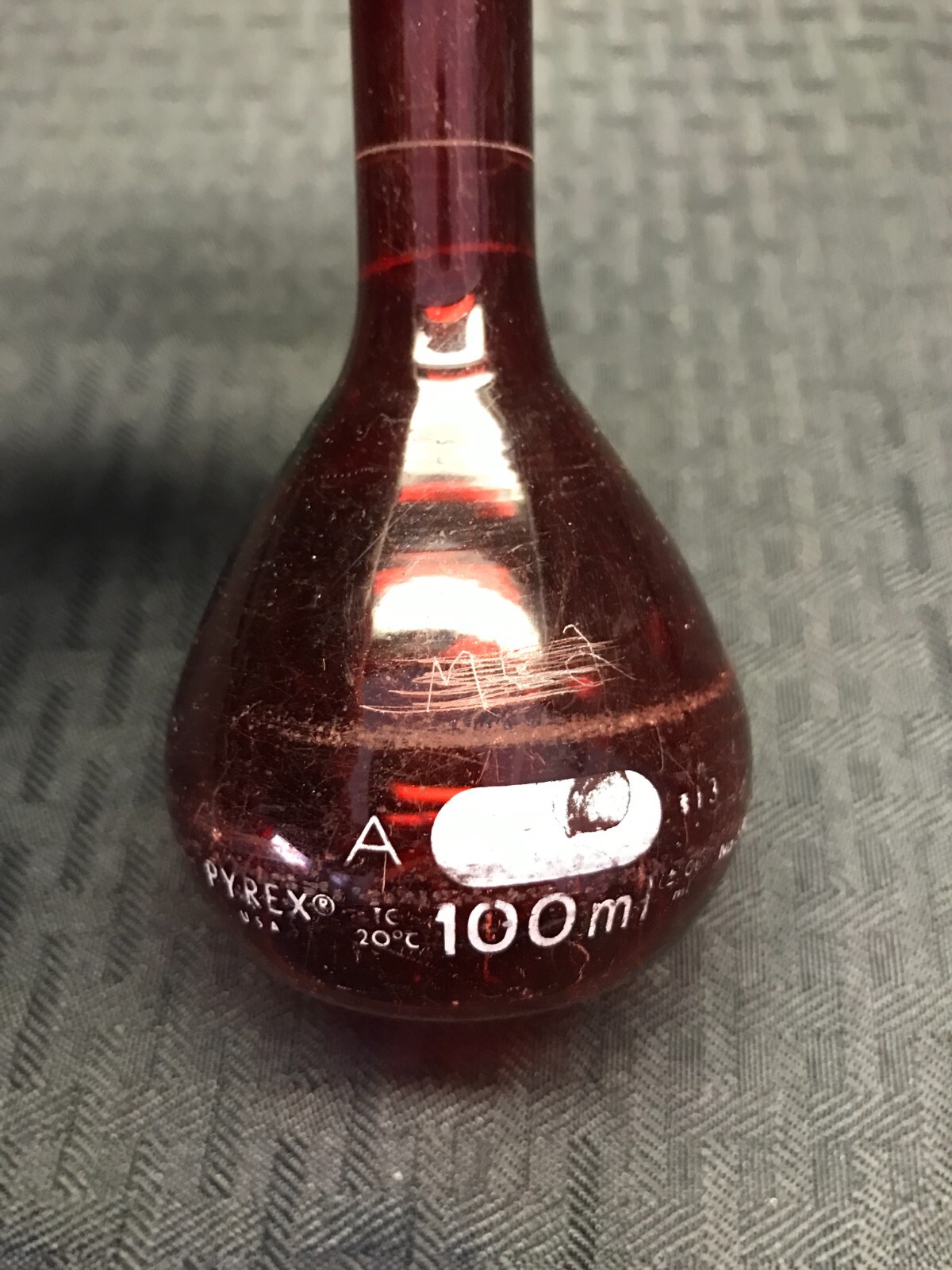 (6) PYREX 100mL Low Actinic Class A Red Glass TC Volumetric Flask 55640-100 B