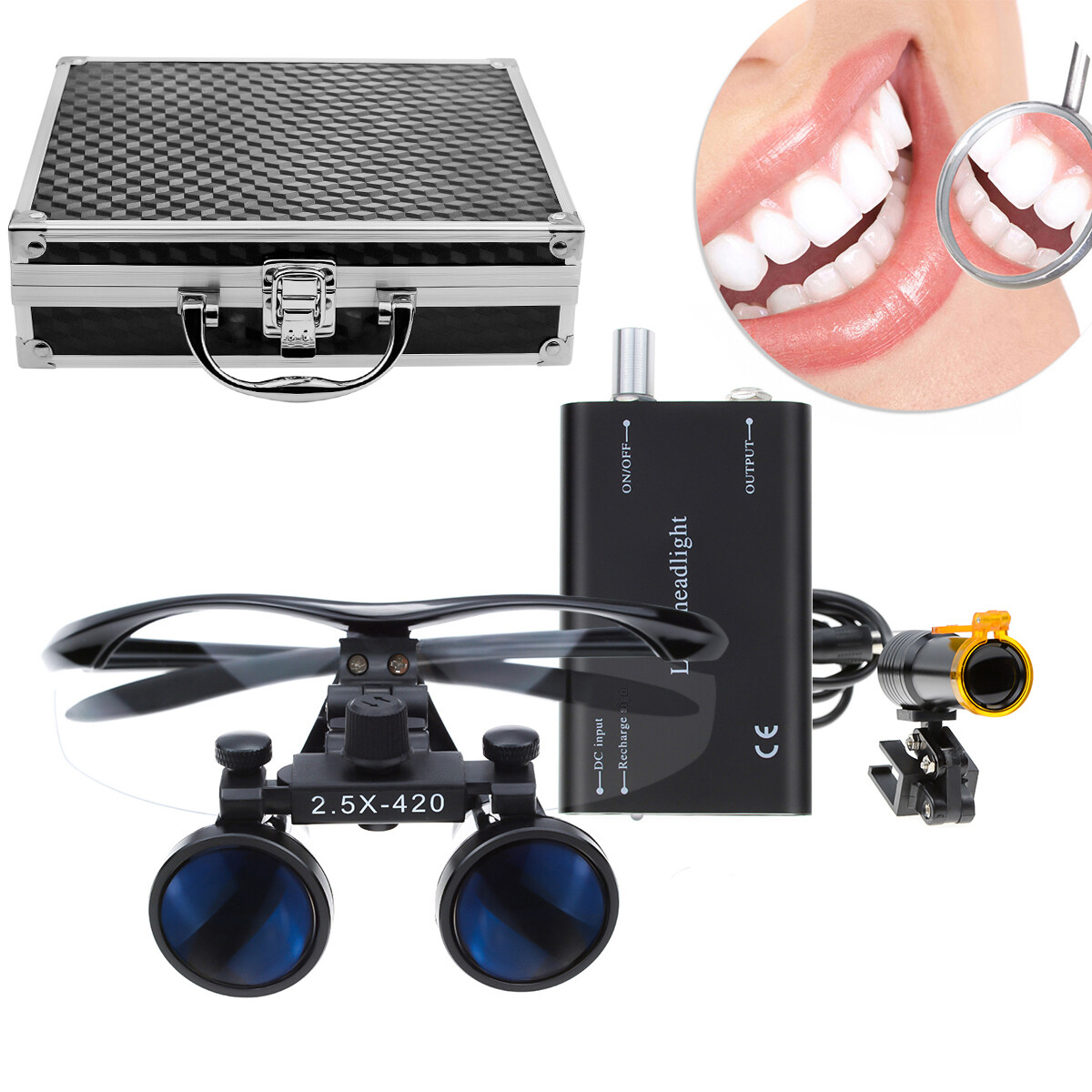 Dental 5W LED Headlight+Light Shield Shade+2.5X420mm Surgical Loupe DY-007 Black