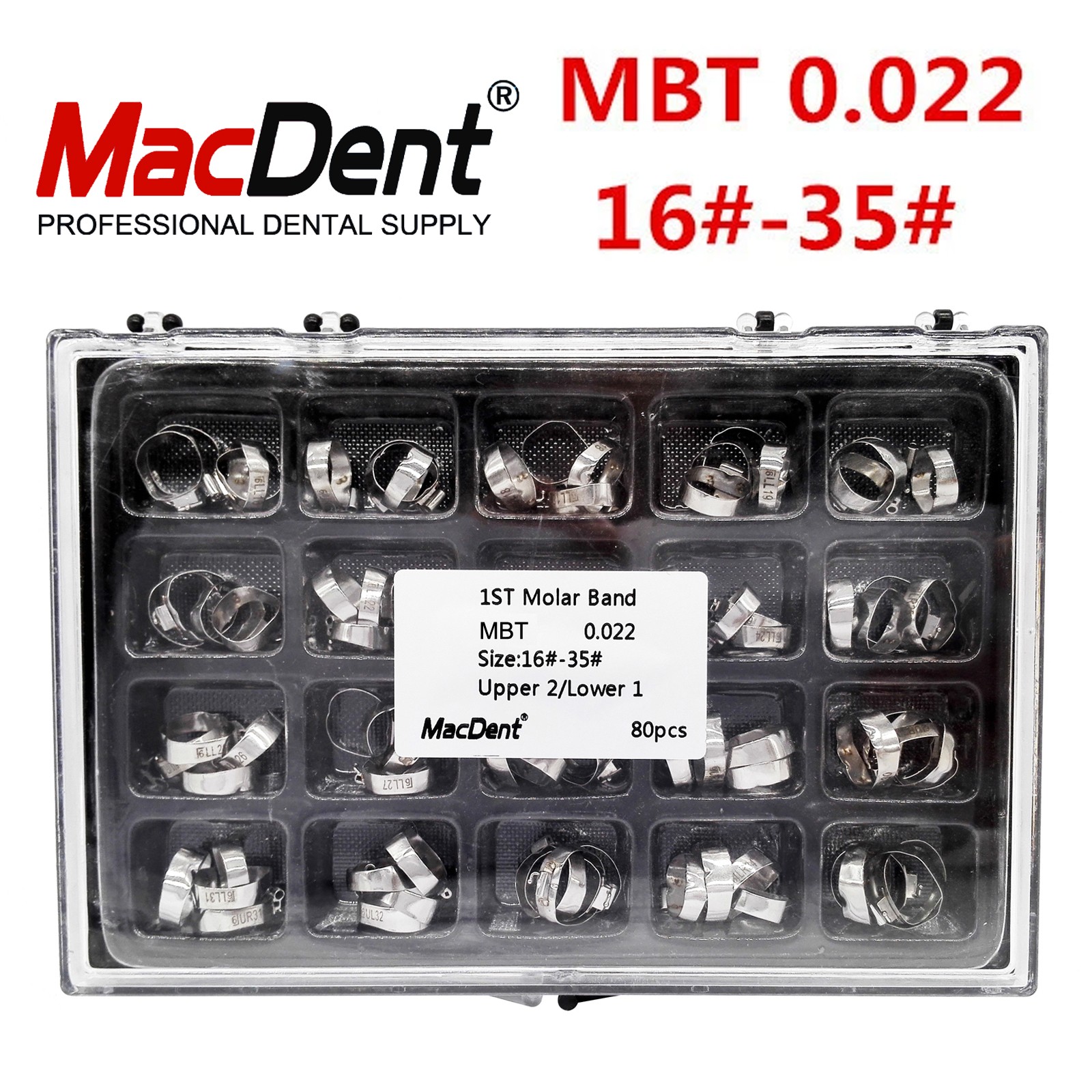 Dental Orthodontic Bands With Buccal Tube 1st Molar Roth/MBT 022″ 16#-35 MacDent