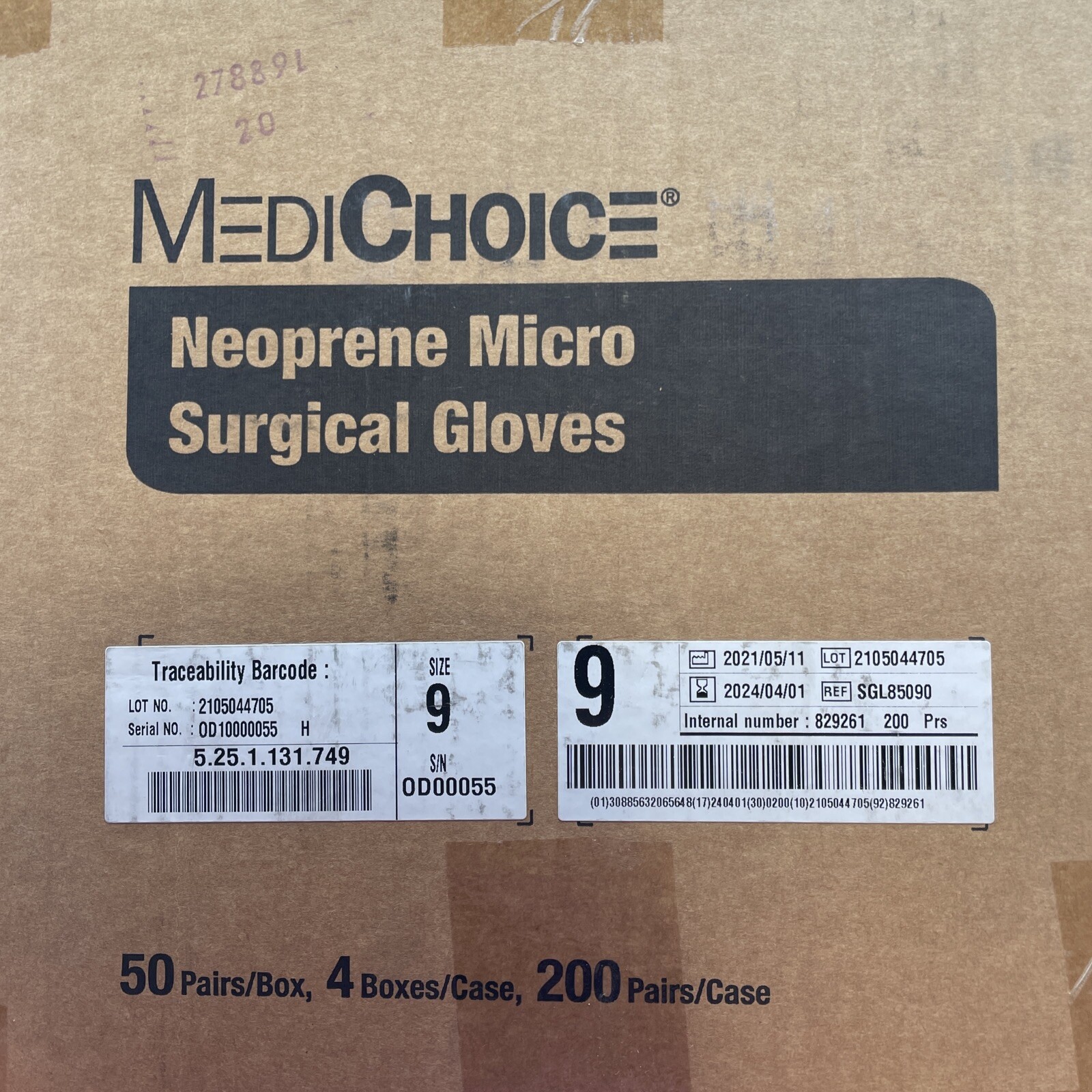 1 CASE MediChoice Neoprene Micro Surgical Gloves Sterile Size: 9 Exp: 4/24