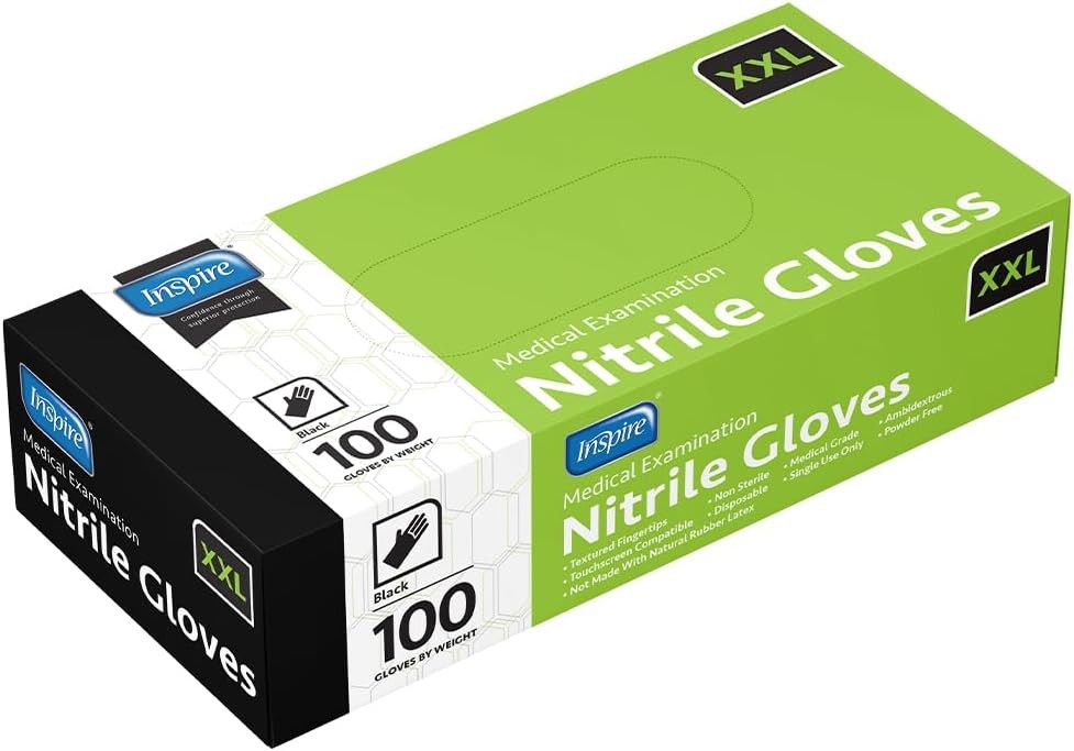 Inspire Black Nitrile Disposable Gloves | 4.5 Nitrile Disposable Safety Medical