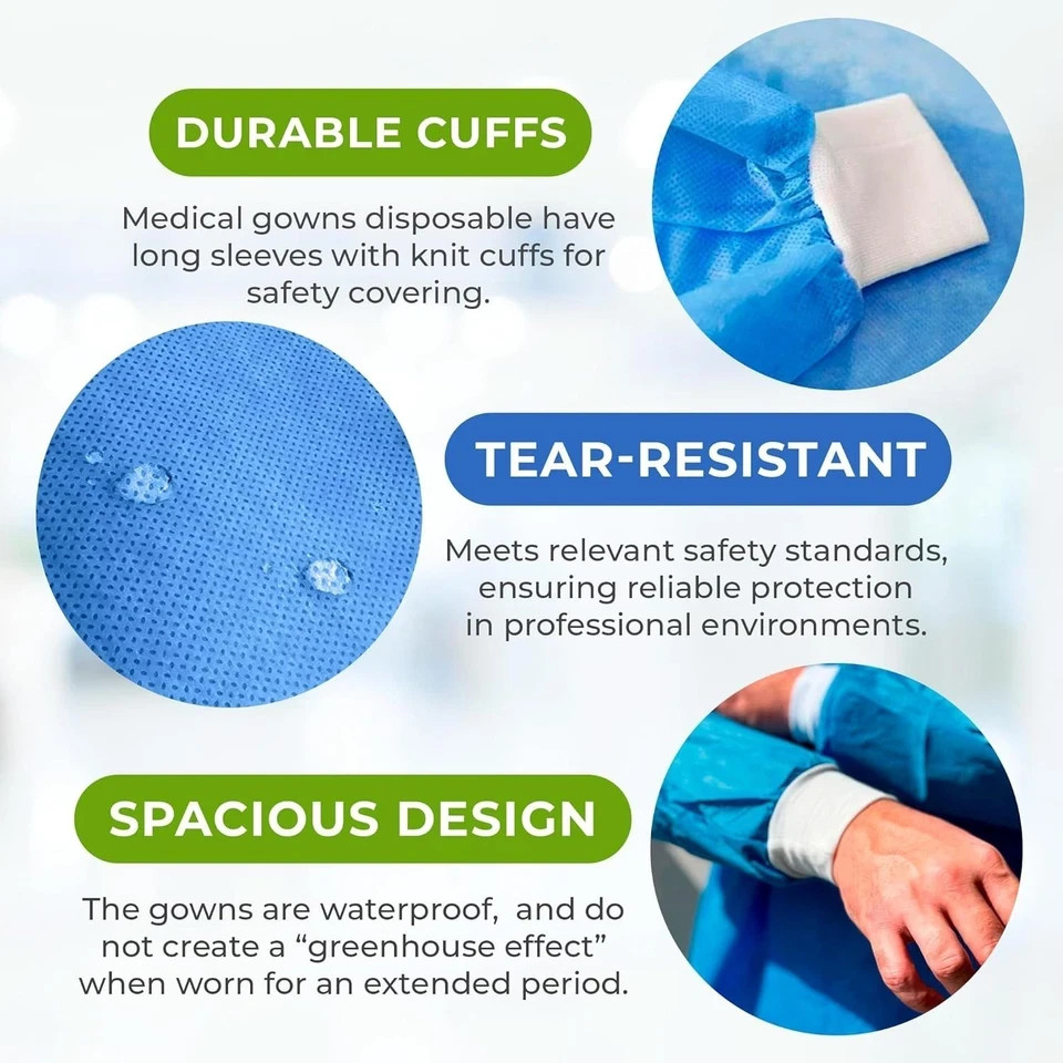 Isolation Gowns Disposable AAMI Level 3 Blue Medical Size MEDIUM- 50/100 PCS