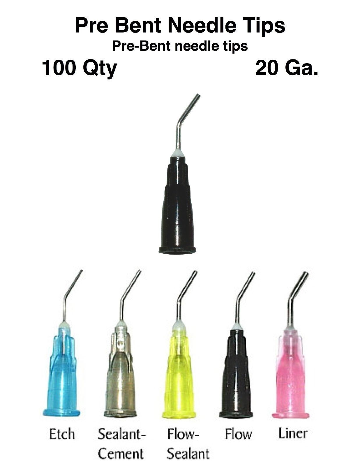 Pre Bent Plasdent Needle Tips for Flow Sealant Etch Liner (100pcs x 10)