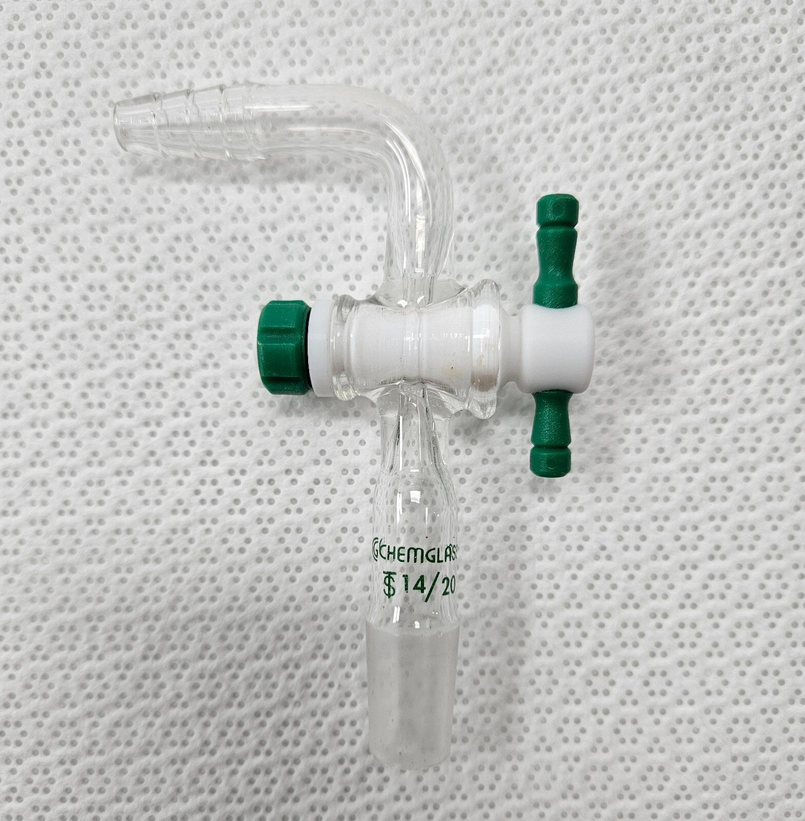 CHEMGLASS CG-1030-14 Adapter, Flow Control 90°, 2mm Stpk, 14/20 Inner Joint