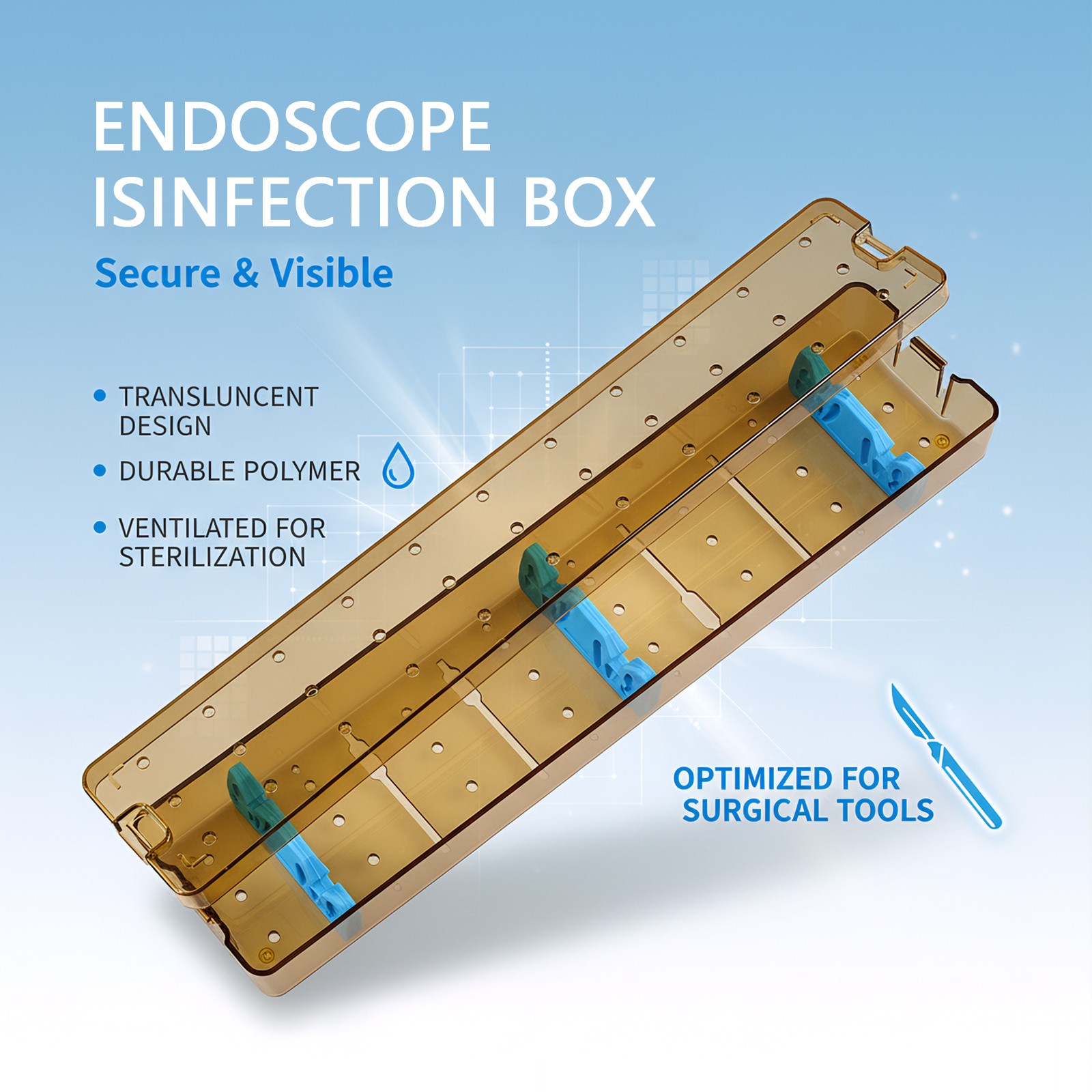 Dental Endoscope Instruments Disinfection Box PPSU With Silicone Card Slot Large