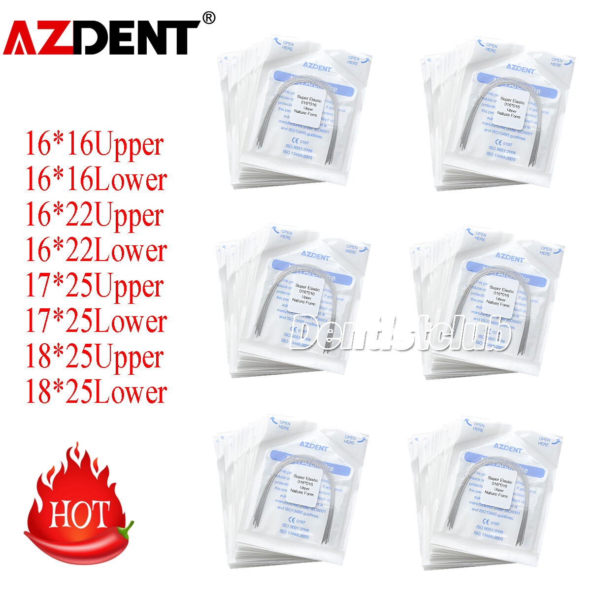 AZDENT Dental Orthodontic Arch Wires Super Elastic Niti Rectangular Nature Form