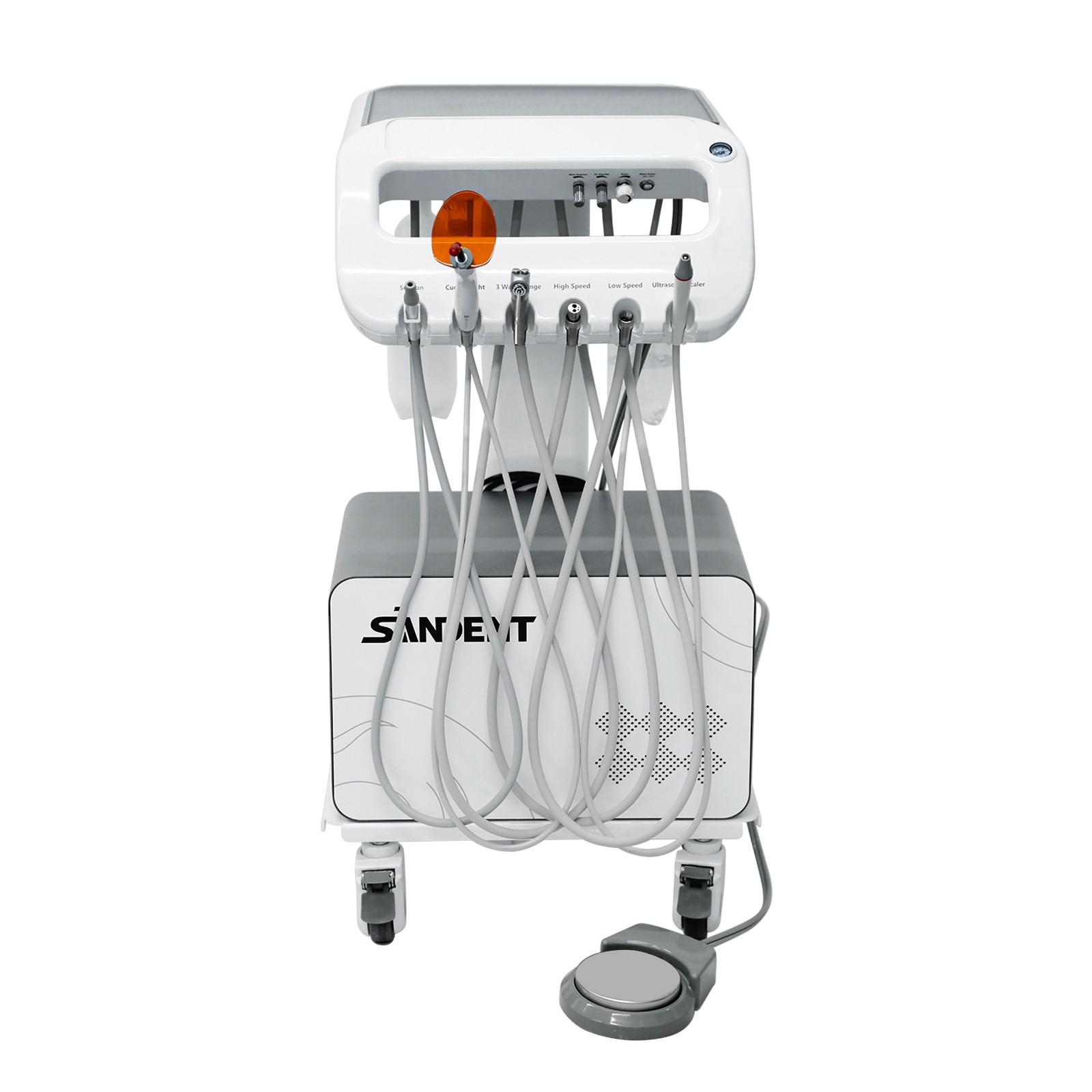 Dental Portable Delivery Unit Air Compressor Scaler Curing Light Rolling Trolley