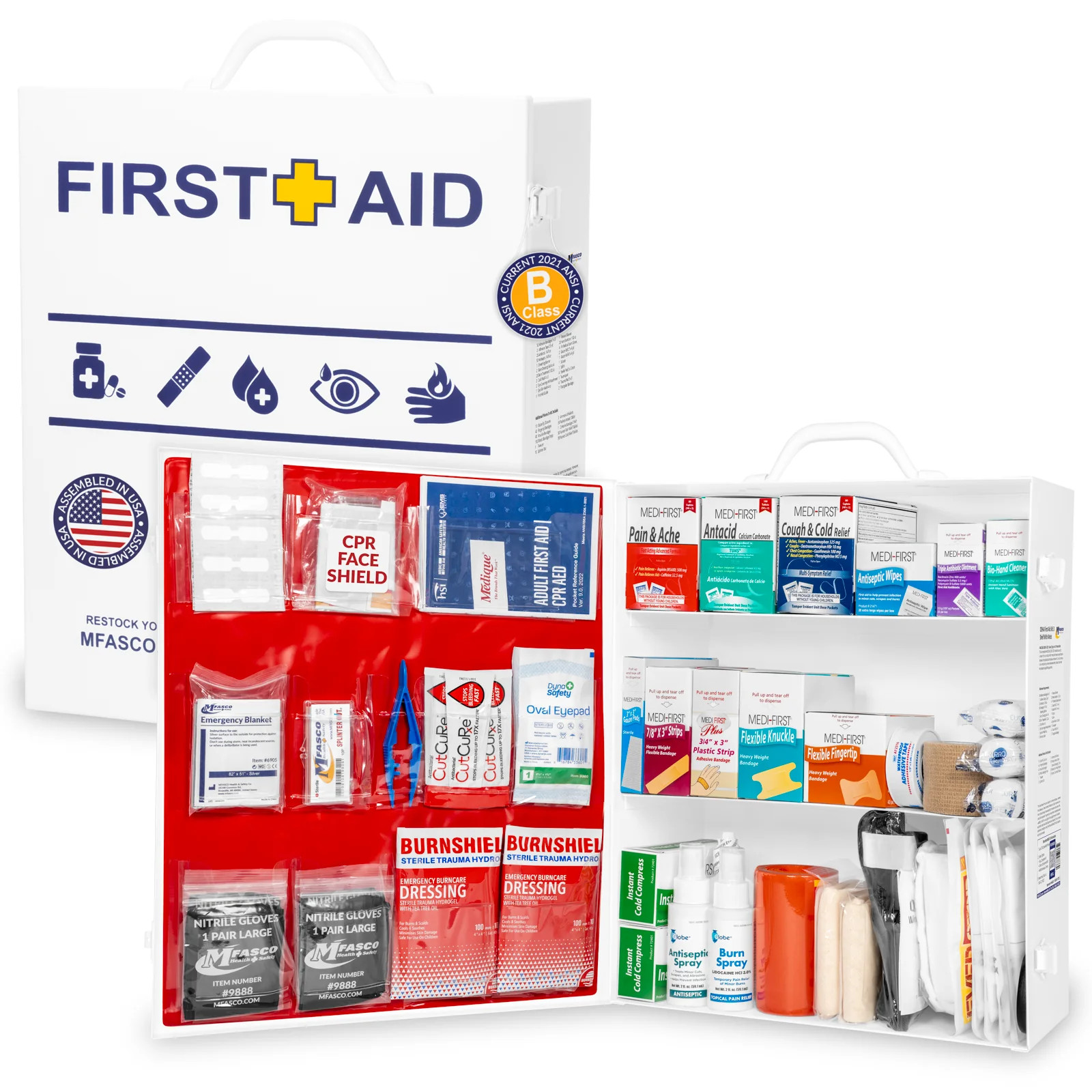 3 Shelf Metal Workplace First Aid Kit Osha Class B With Medications