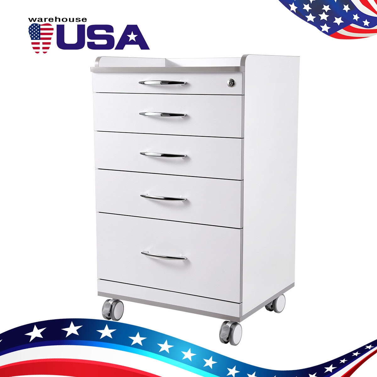 4 Drawers Dental Mobile Utility Cart Storage Cabinet Medical Office Lab Cabinet
