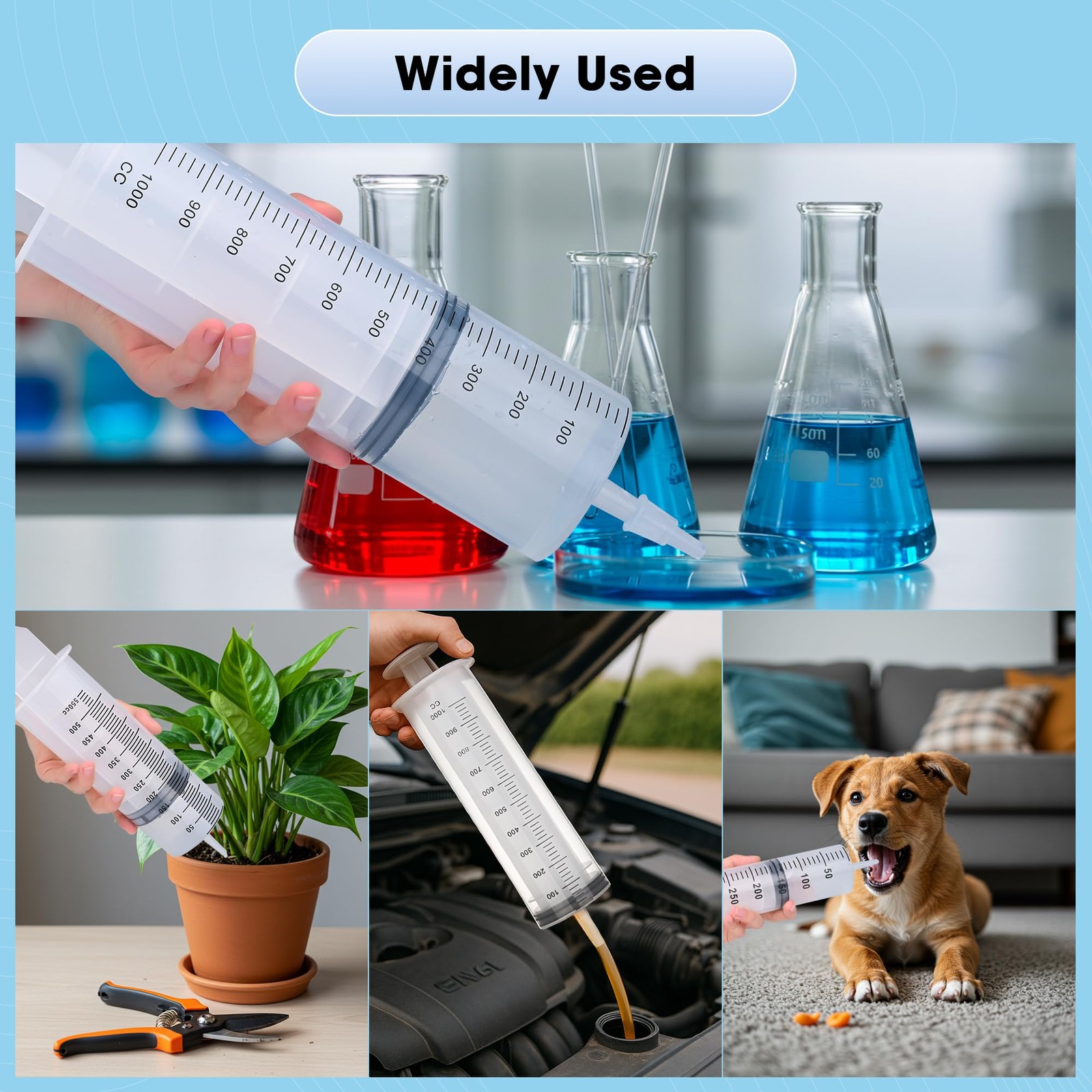 1000mL Syringe for Liquid, Large Plastic with Tip Adapter, clear