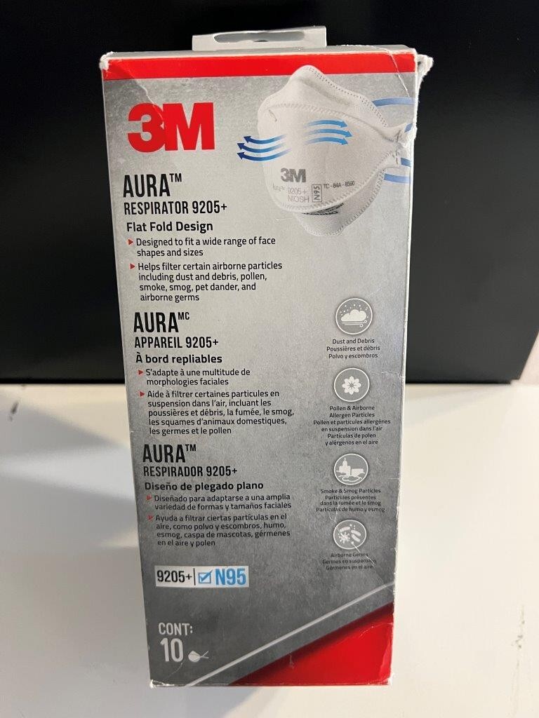 3M Aura 9205+ N95 NIOSH Protective Disposable Mask Particulate Respirator 10pk