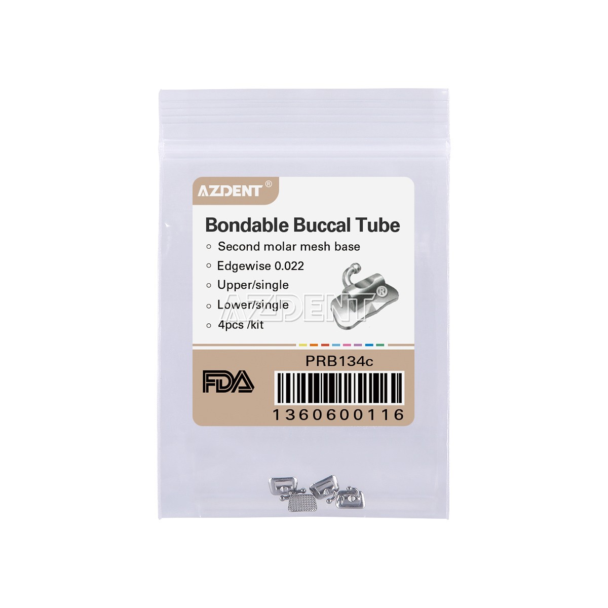 10X AZDENT Dental Orthodontic Bondable Buccal Tube 2nd Molar Edgwise 022 Non-Con