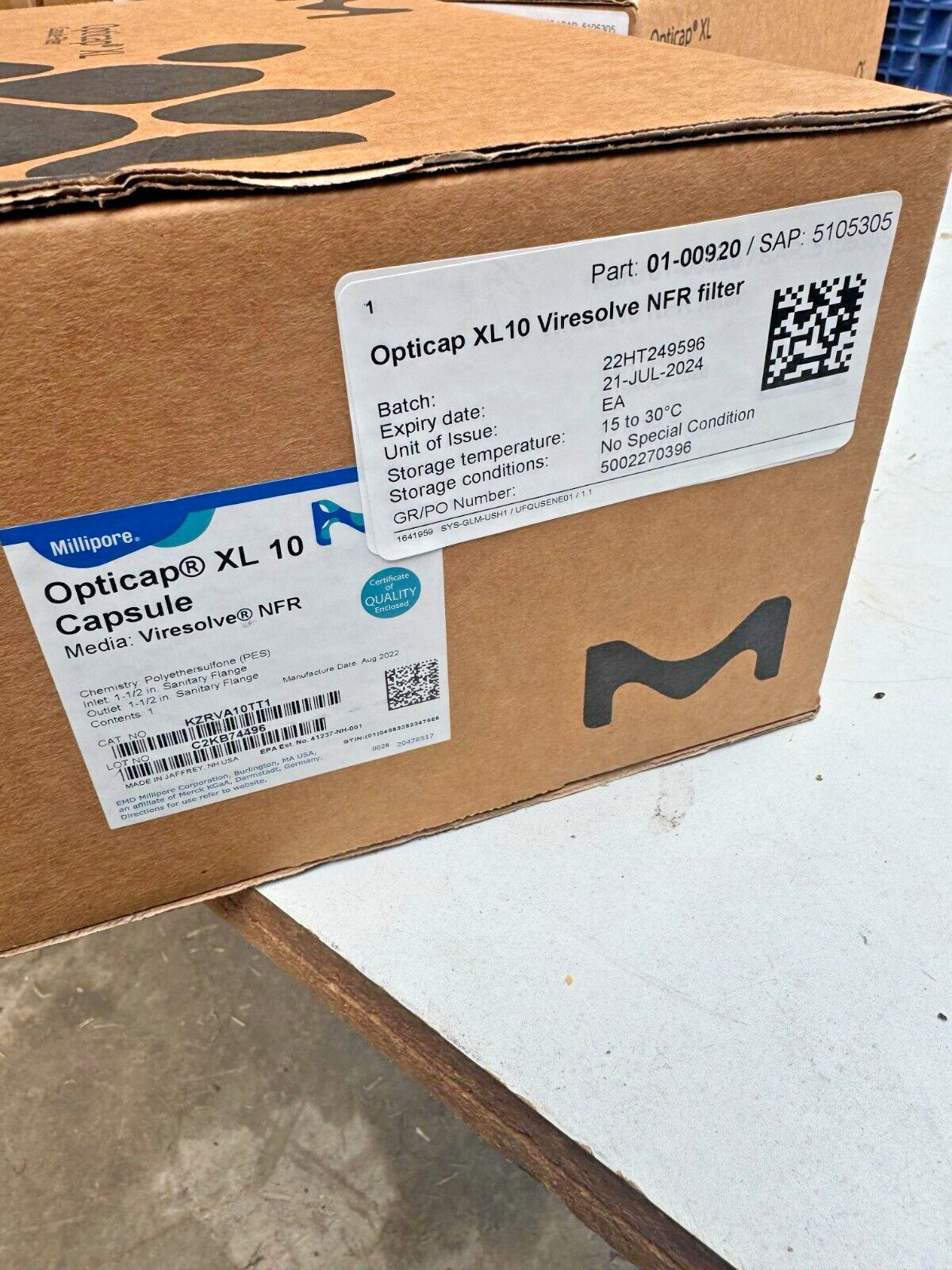 Millipore Opticap XL 10 Capsule Viresolve NFR Filter Cat No. KZRVA10TT1