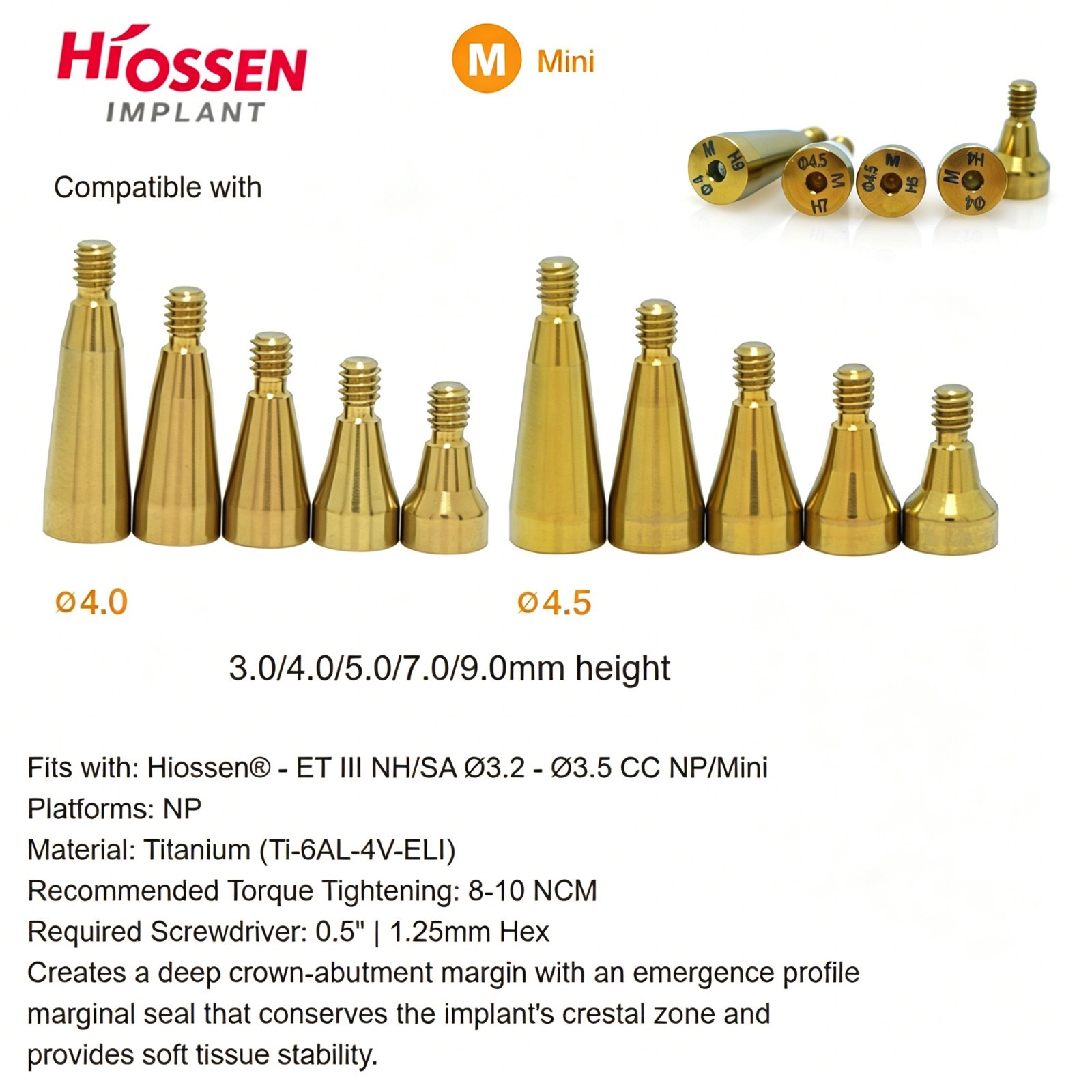 US 5Pcs Dental Osstem Hiossen Healing Abutment Cover Screw Mini Regular Platform