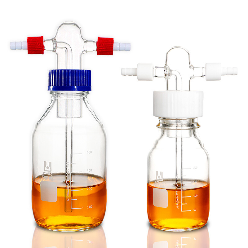Laboratory Glassware 100ml-2000ml Gas Washing Bottle with GL45 PP PTFE Lid
