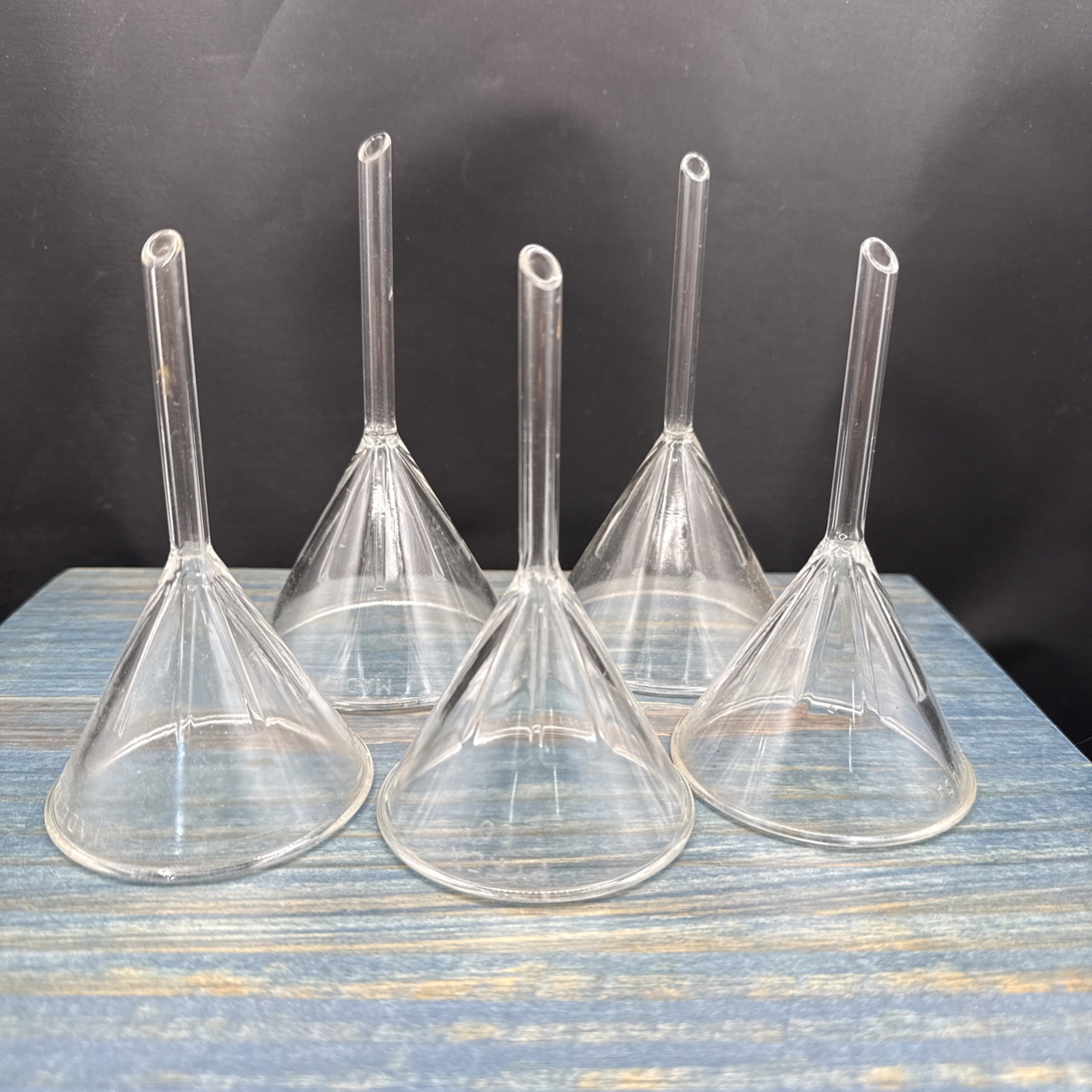 Pyrex 60 Degree Lab Laboratory Equipment Glass Funnels Lot Of 5 Scientific