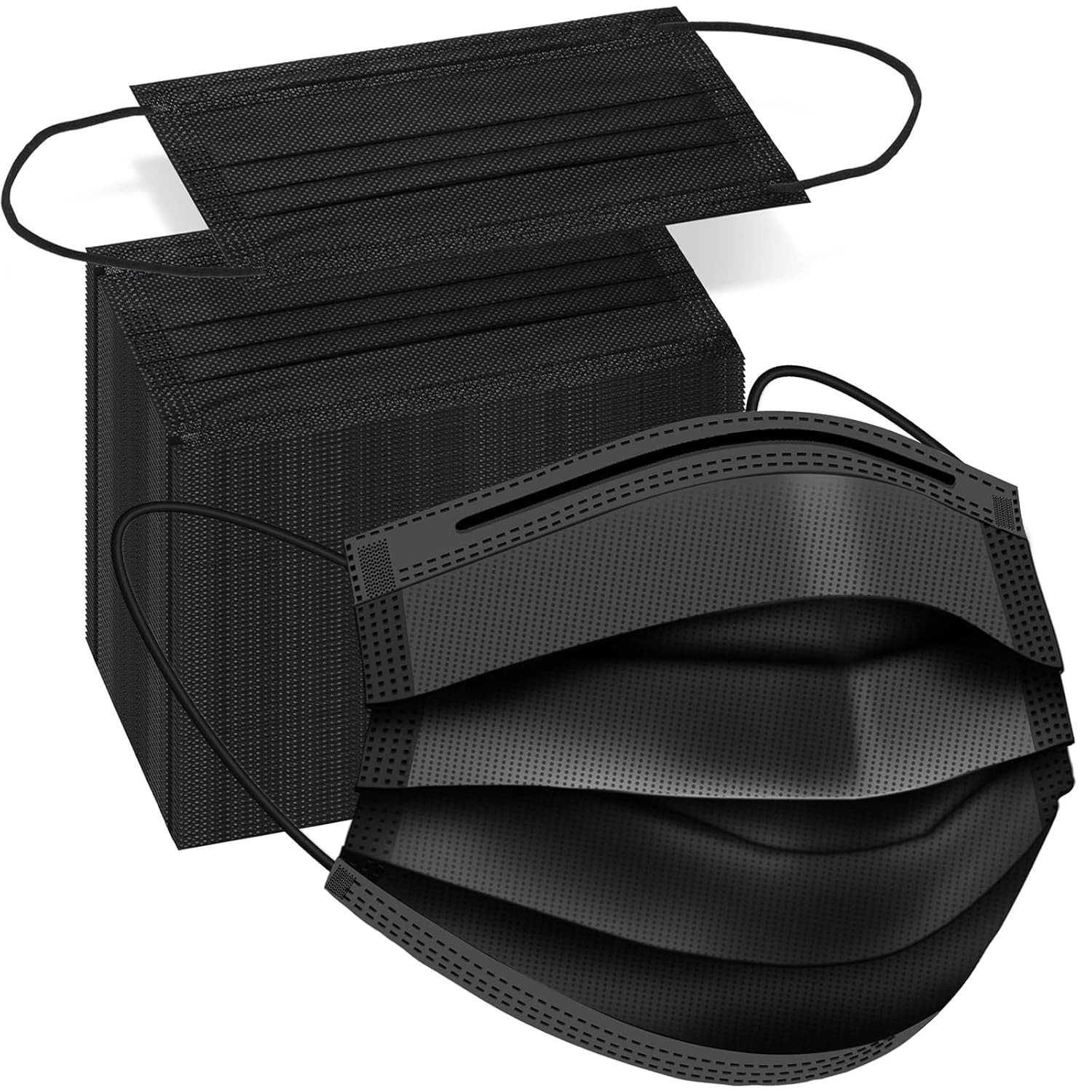 100 PCS Black Protective 3 Layer Face Mask Respirator Disposable Masks BFE98%