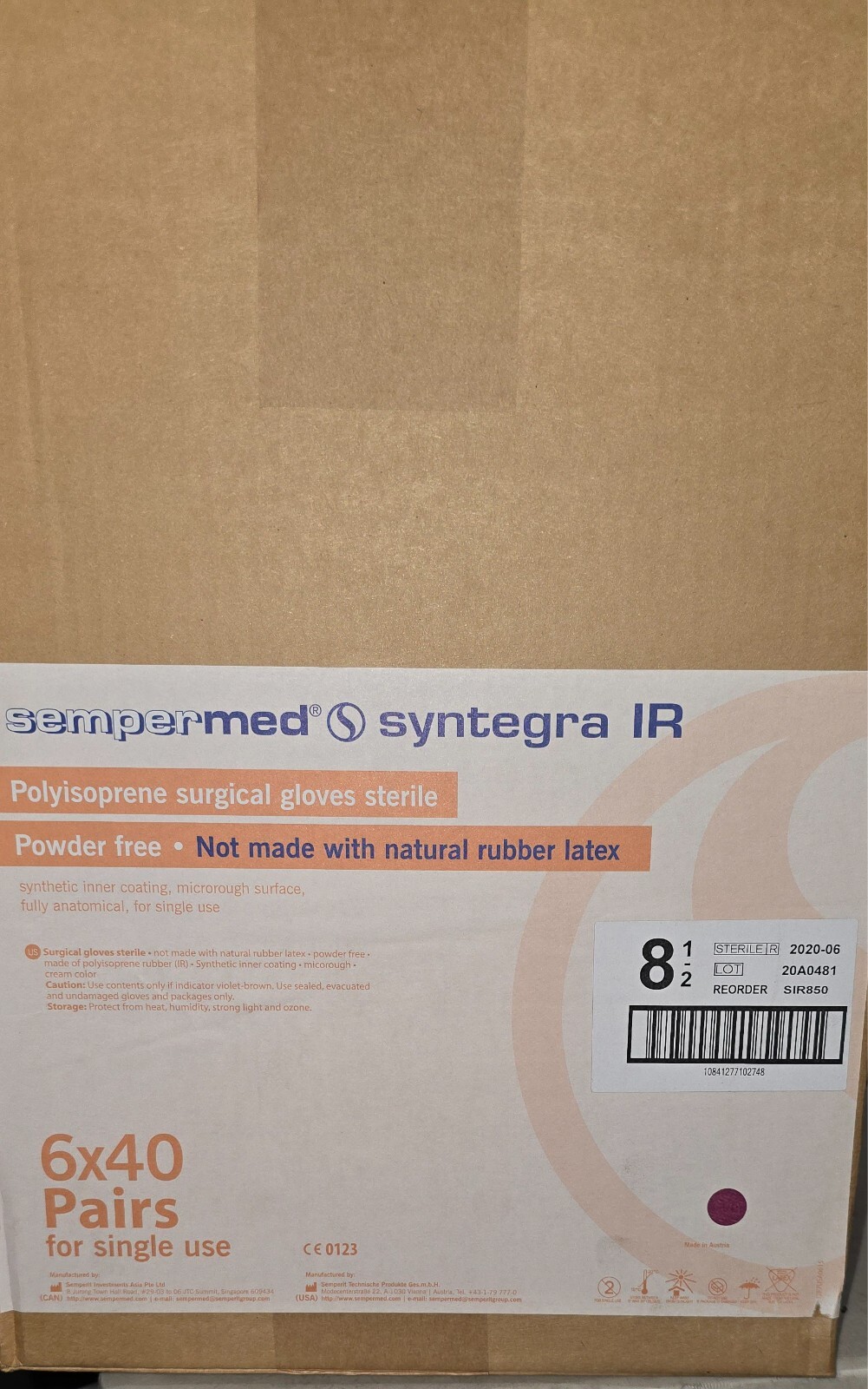 Sempermed Syntegra IR Polyisoprene Surgical Gloves Sterile Size 8 1/2, 40/pairs