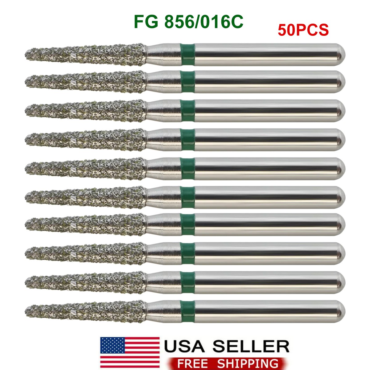50PCS Dental Diamond Bur FG 856/016C Round End Taper Coarse High Speed US