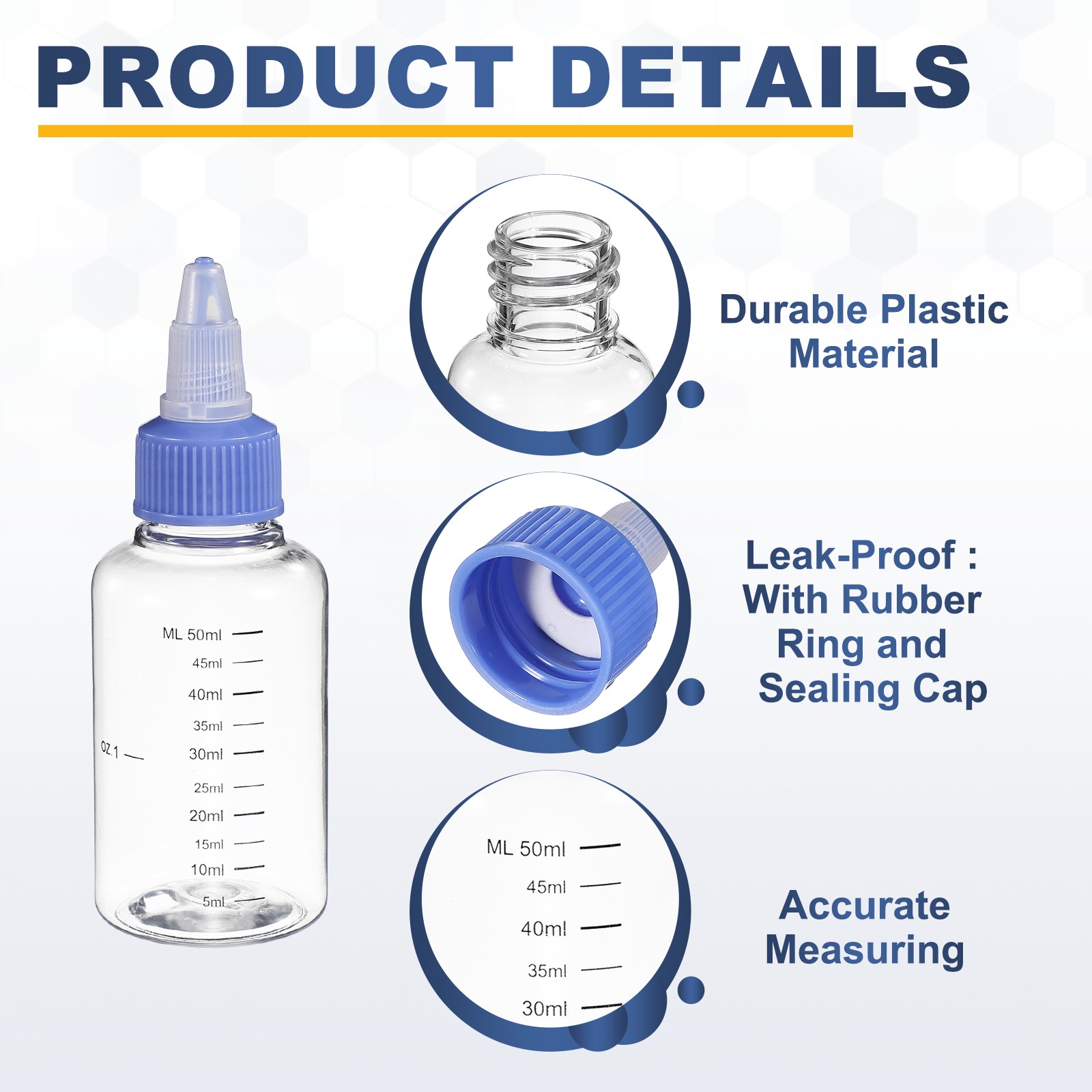 3 Pcs 50ml (2oz) Plastic Dispensing Bottle with Twist Cap, Transparent/Blue