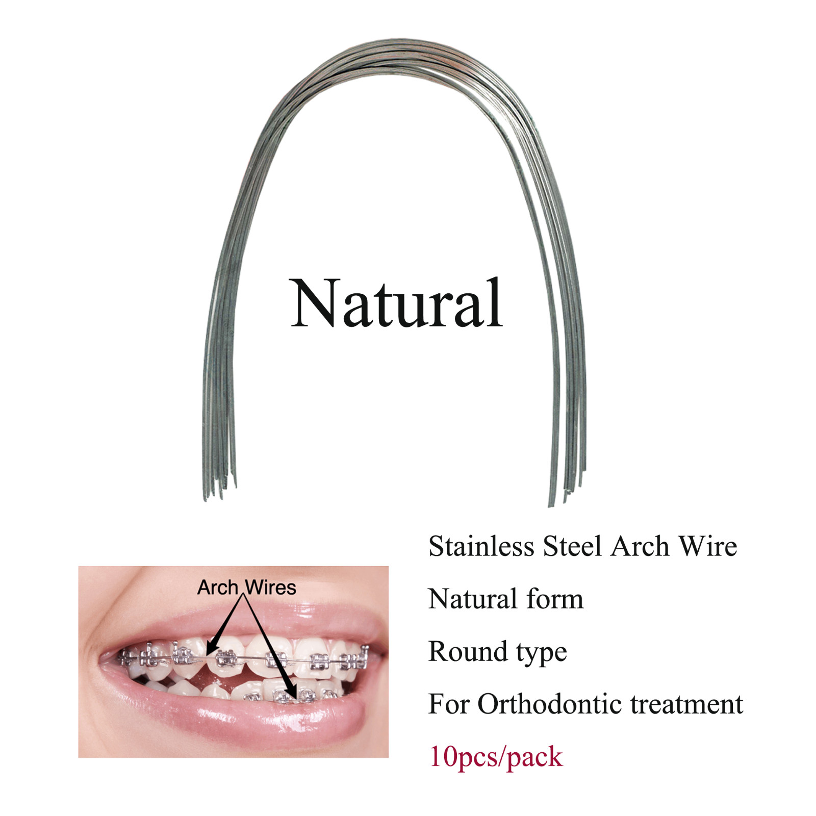 arcos de ortodoncia Orthodontic Arch Wire Stainless Steel Round Natural 100PCS