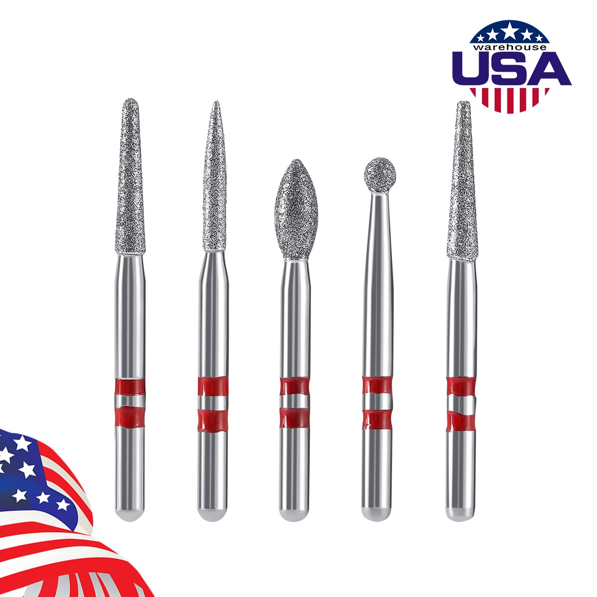 5pcs/pack Dental Diamond Zirconia Kit FG Polishing Bur Friction Grip Red Grit