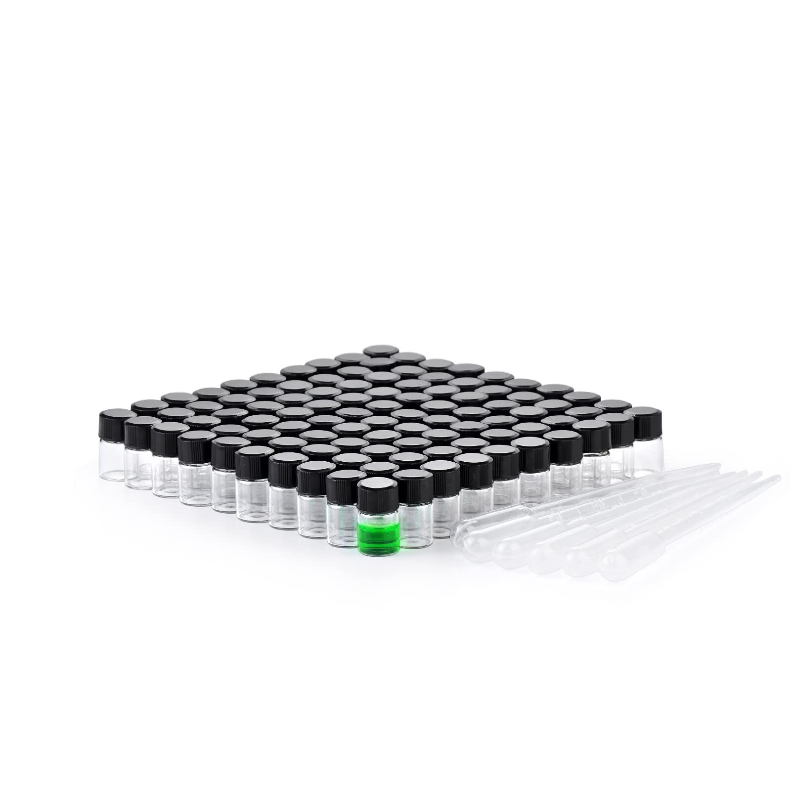 100 Pcs 2ml Mini Clear Glass Bottles Sample Vial Jars w/ Caps for Essential Oil