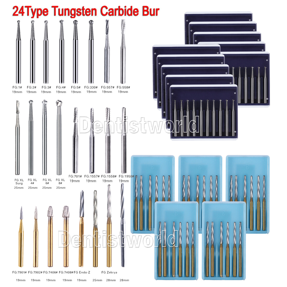 AZDENT Dental Surgical Tungsten Carbide FG Burs/Endo Burs F High Speed Handpiece
