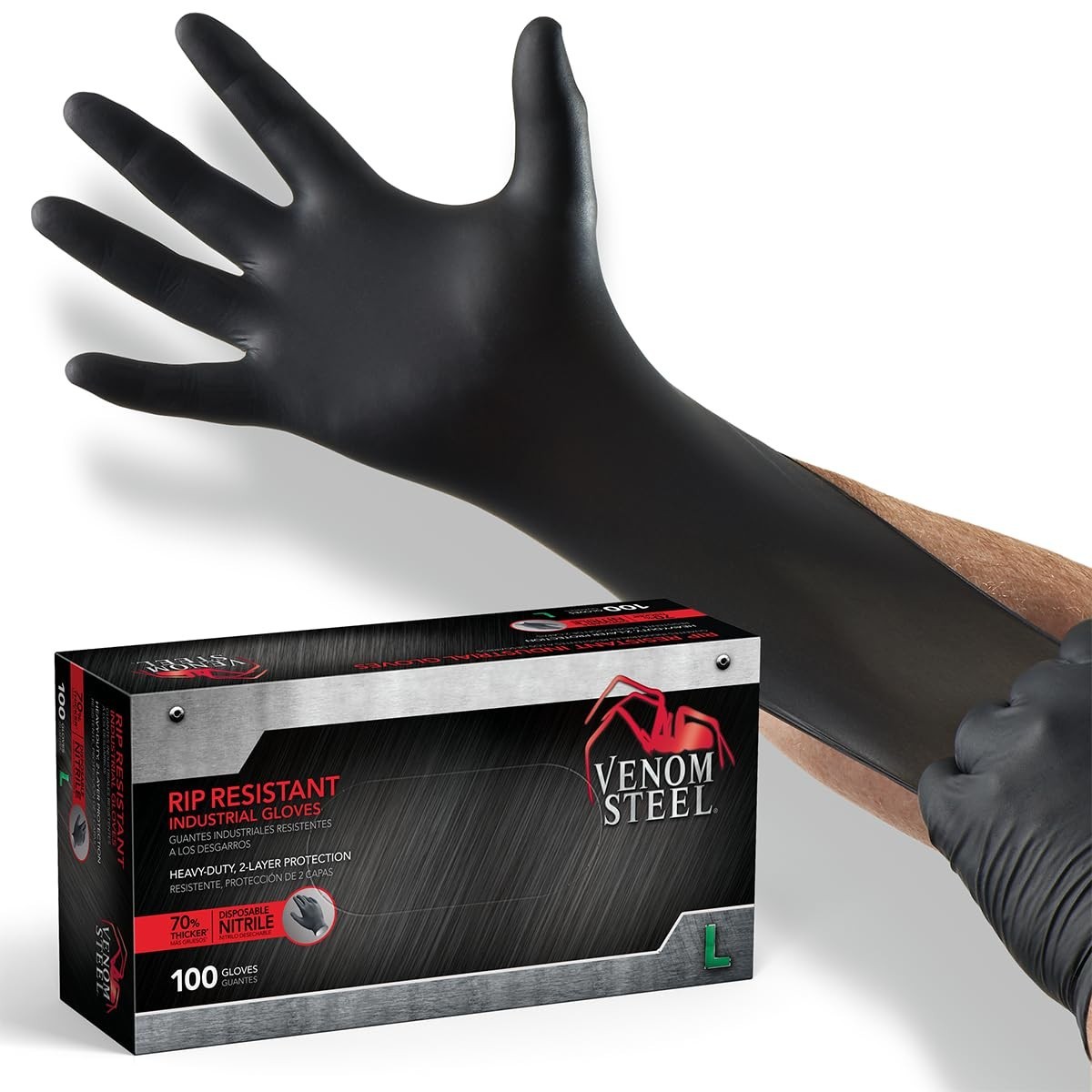 Industrial Nitrile Gloves, Chemical Resistant Disposable Black Gloves, Latex-…