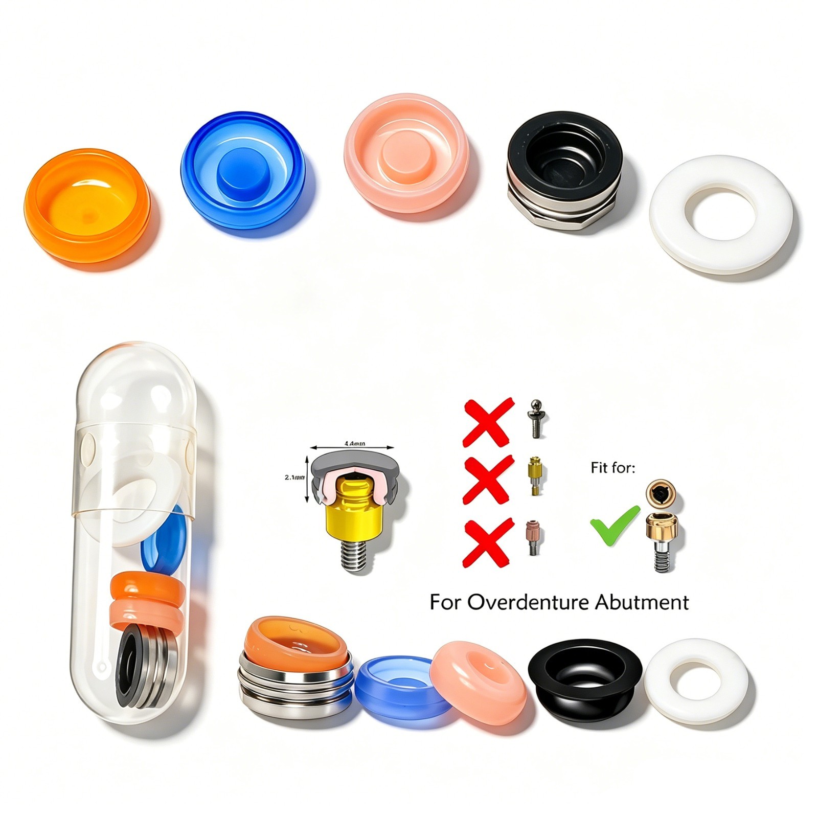 US Dental 5Pcs/set Overdenture Attachment Locator Retention Cap Male Cap Inserts