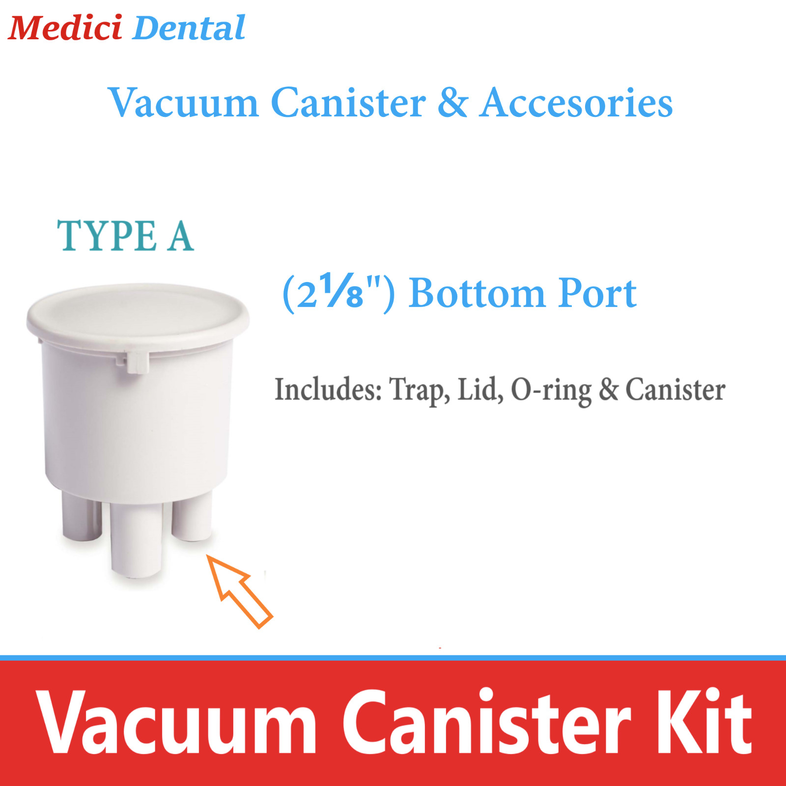 Dental Type A Vacuum Collection Canister, Lid, Replacement Parts, Accesories