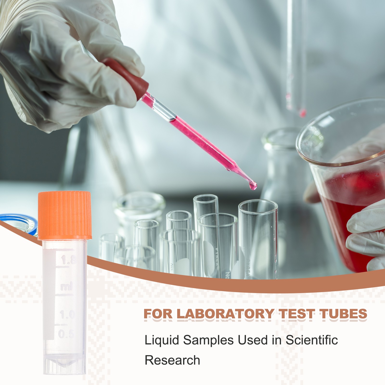 100 Pcs Plastic Vials, 2ml Cryogenic Vials Small Sample Test Tubes, Orange