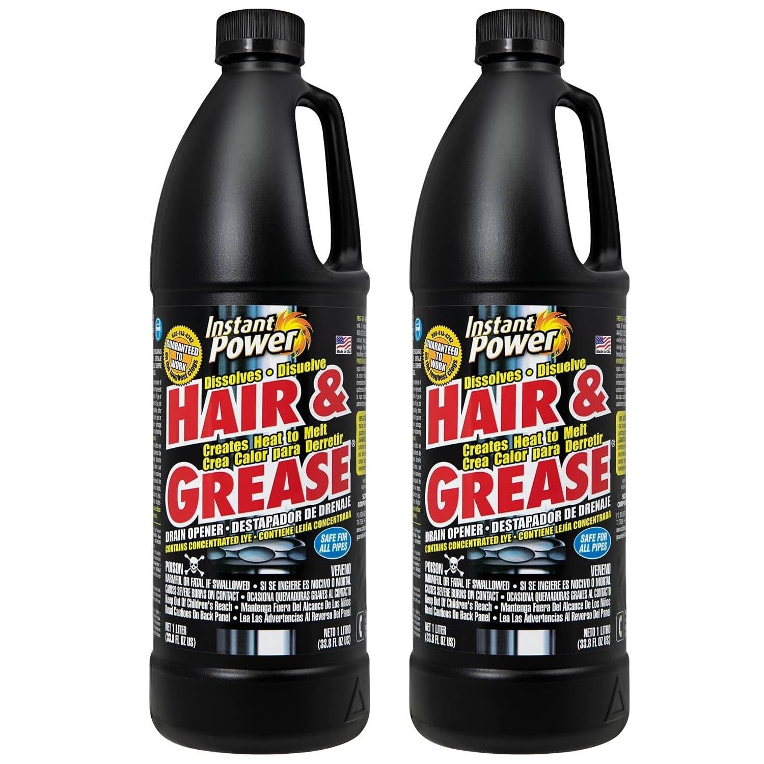 Instant Power Hair and Grease Drain Cleaner – Shower & 33.8 oz (2 Pack)