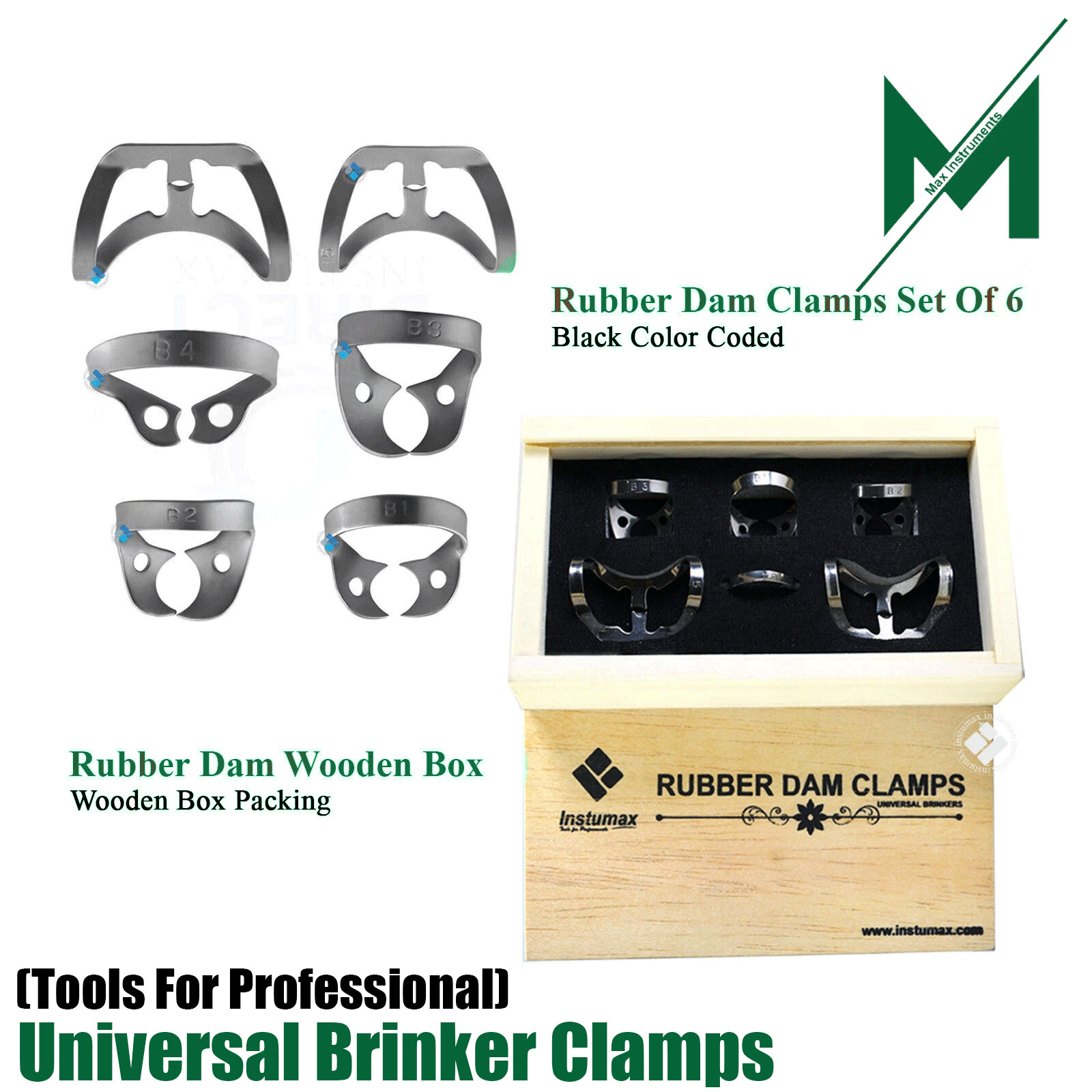 Universal Brinker #B4 Dental Clamp Set – 6pcs Rubber Dam Retractors for Premolar