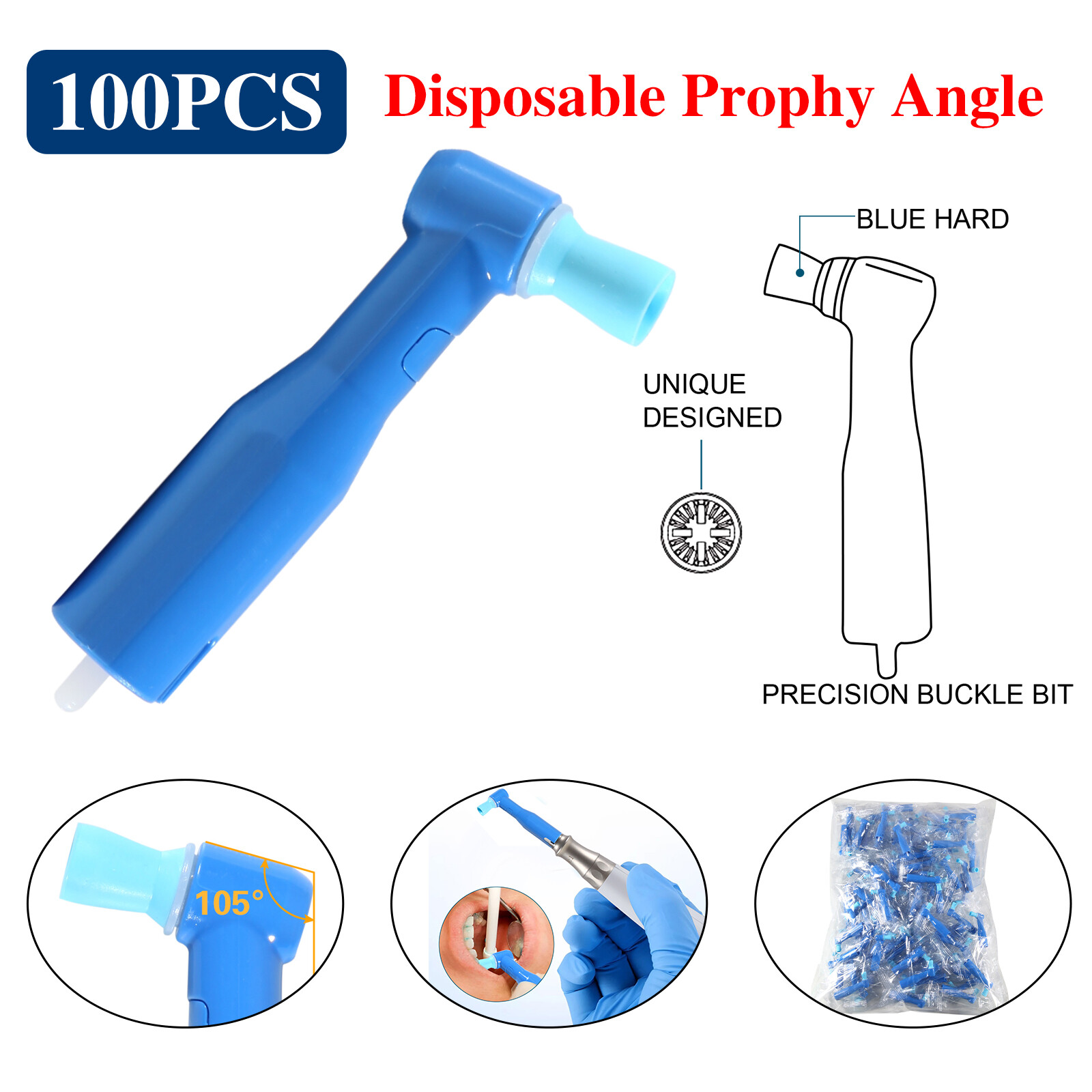 Dental Disposable Prophy Angles 105° -Latex Free 500 pcs Blue