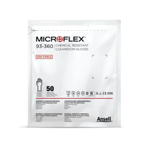 50 Microflex 93-360 Chemical Resistant Disposable Cleanroom Gloves, Nitrile
