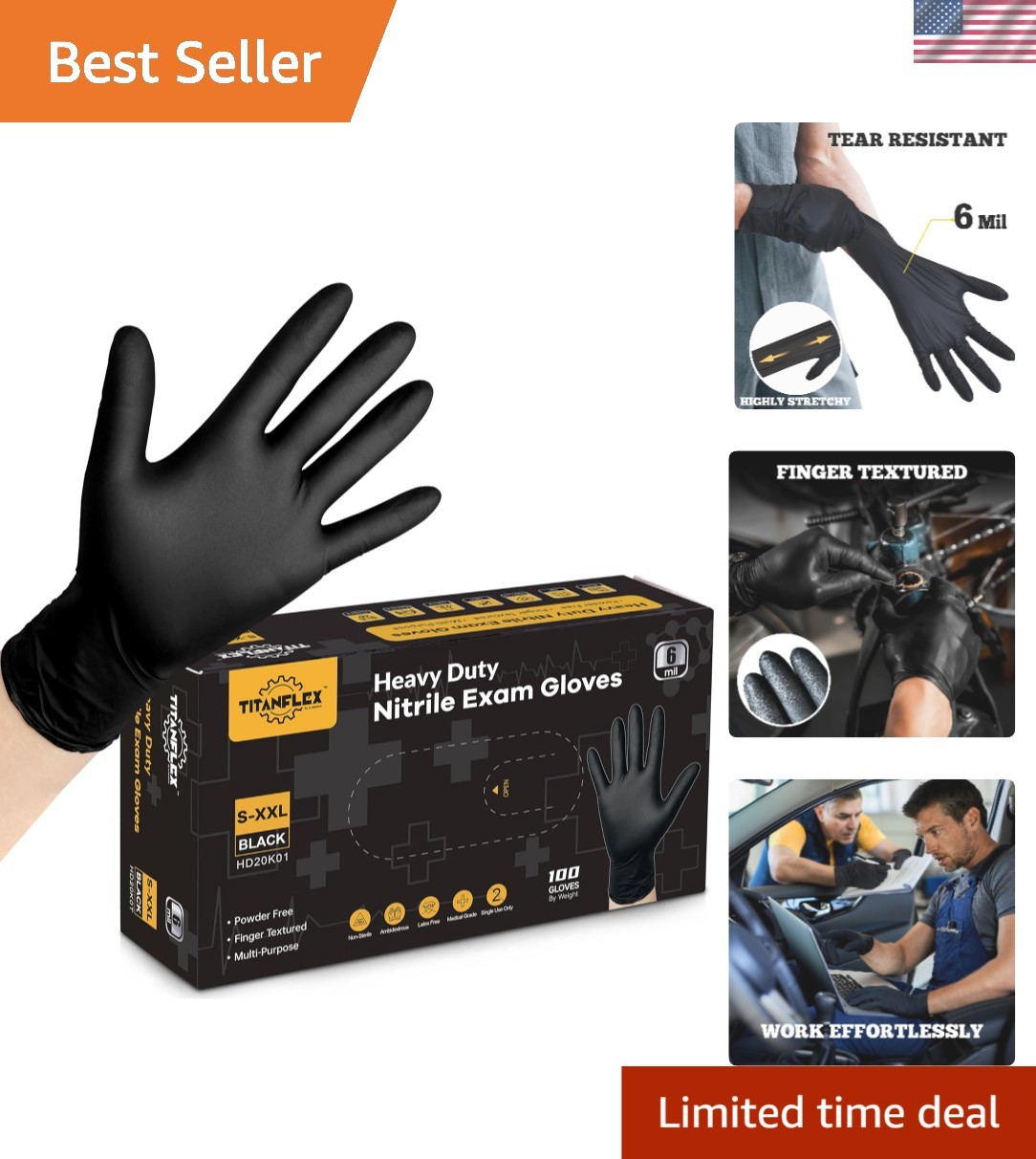 6-Mil Disposable Nitrile Gloves, Latex-Free & Food Safe, Heavy Duty Protection
