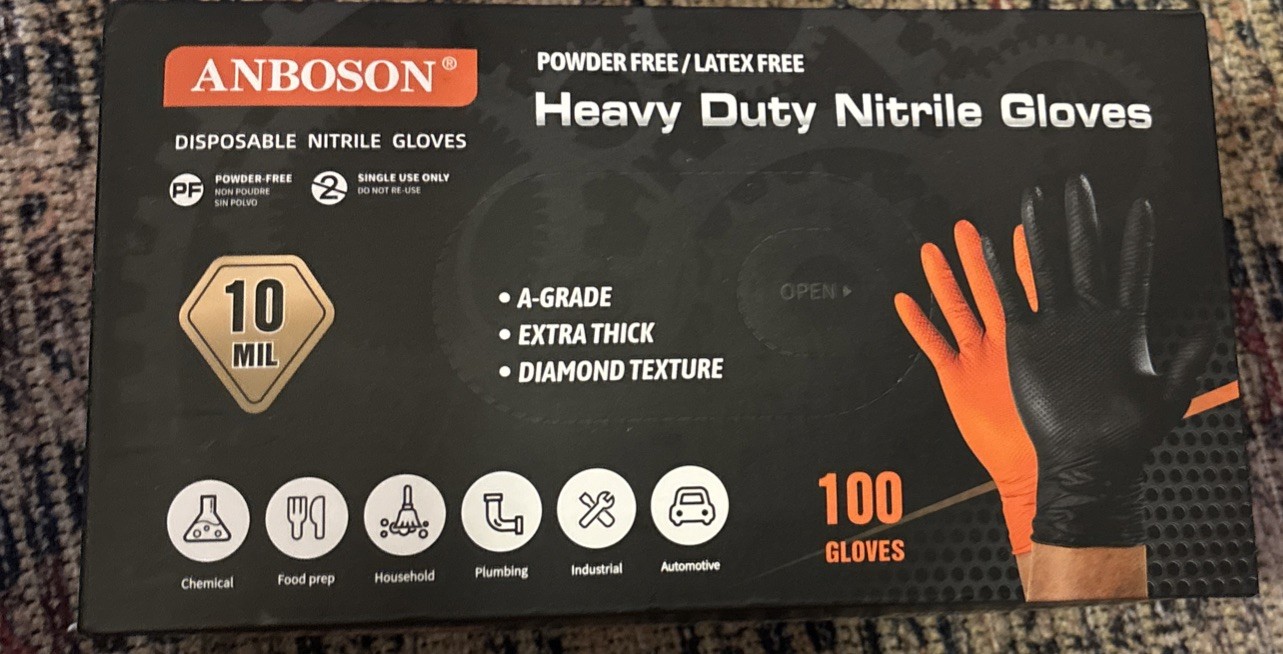 ANBOSON 10 Mil Nitrile Disposable Gloves Heavy Duty Mechanic Gloves Med Orange.