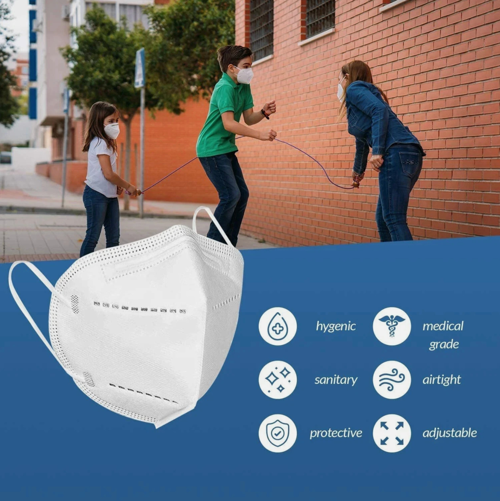 KN95 5-Layer White Protective Face Masks–Disposable Respirators(10/50/100 Packs)