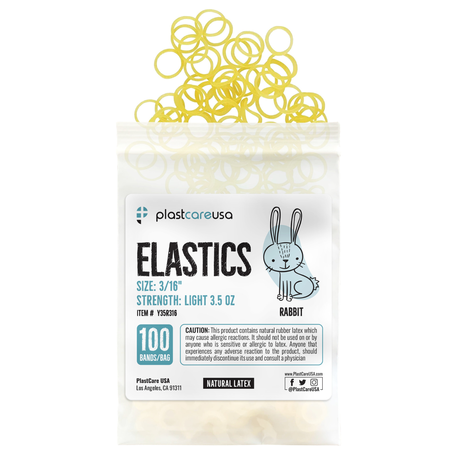 100 Light 3.5 Oz 3/16″ Rabbit Orthodontic Latex Elastic Rubber Bands Braces