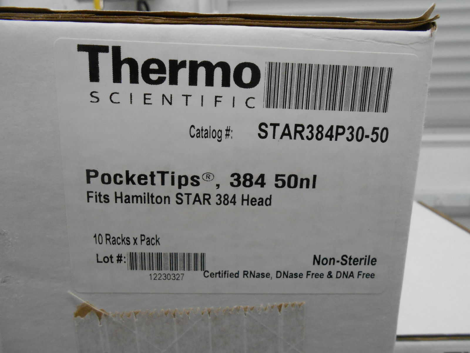 1 BOX OF 10 RACKS OF 384 EACH OF THERMO SCIENTIFIC POCKET TIPS, STAR384P30-50