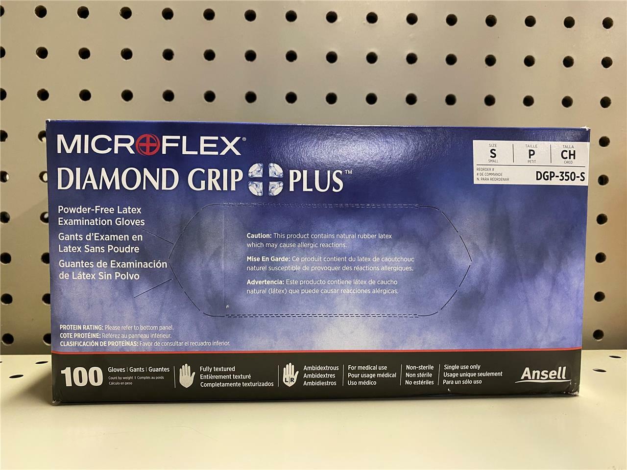MicroFlex Diamond Grip Plus Powder-free Latex Gloves, Small, 100ct