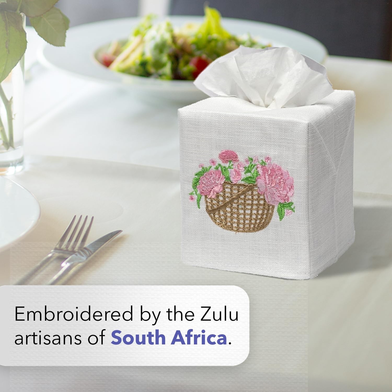 Jacaranda Living Square Tissue Cover Linen/Cotton Fabric Tissue Holder