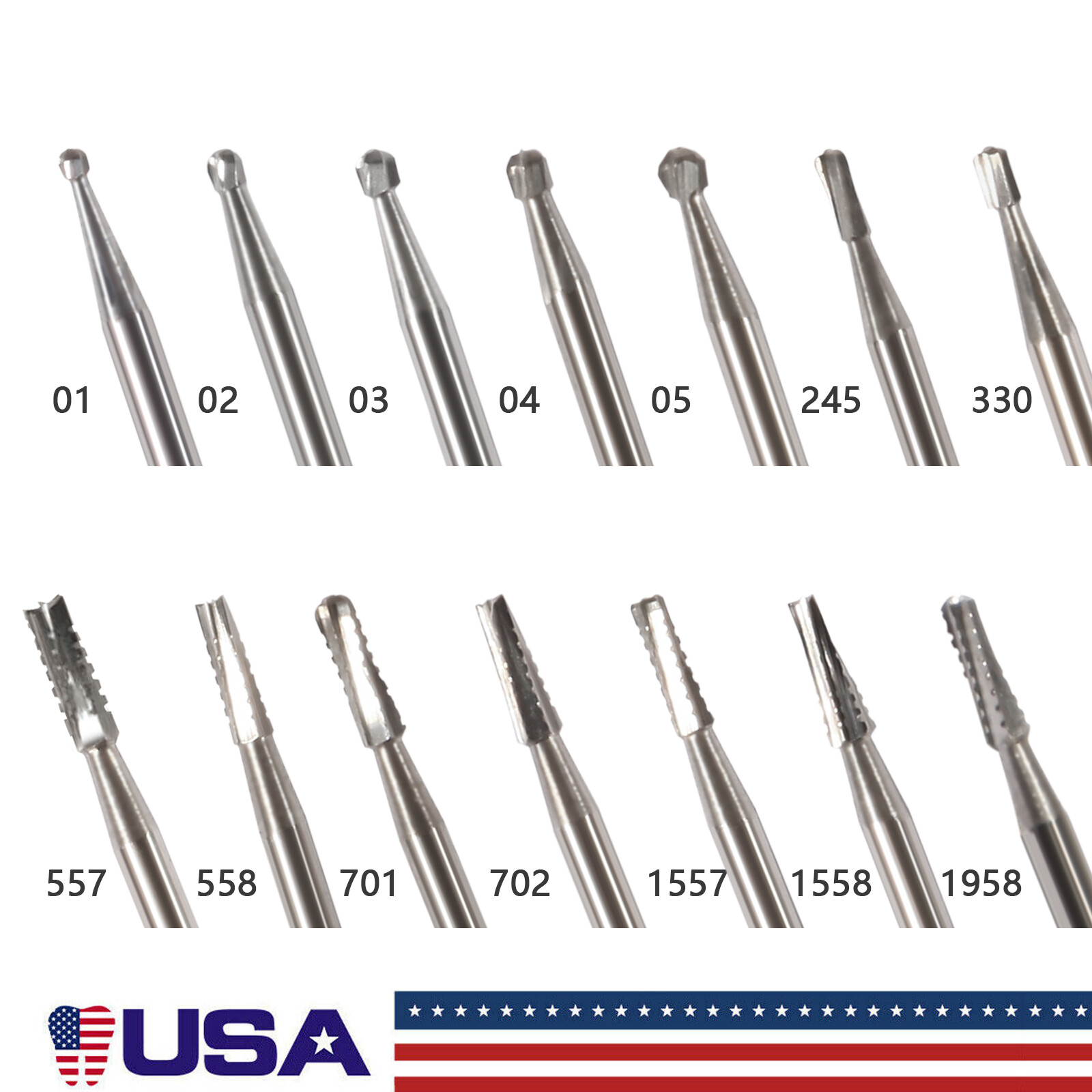 Dental Tungsten Carbide Burs Round Pear FG 557 330 For High Speed Handpiece 19mm