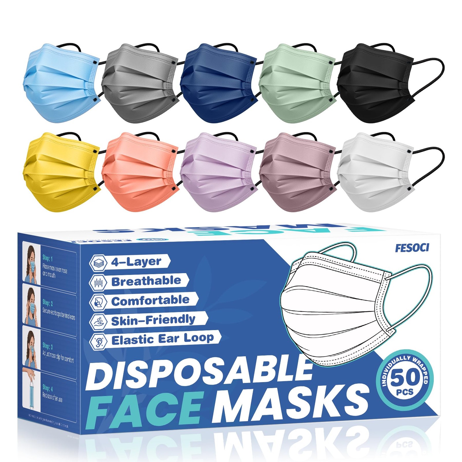 Disposable Face Mask for Adults – FSA Eligible HSA, 4 Ply Protection Masks Di…