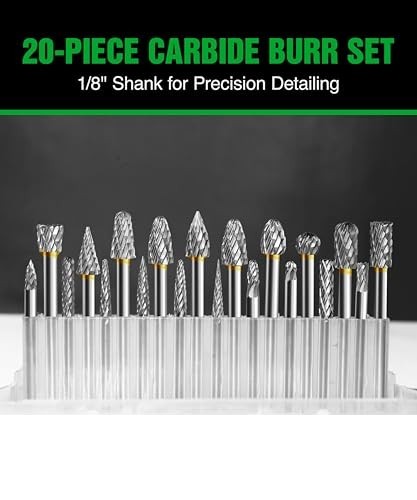 20 Pcs Carbide Bur Set – 1/8″ Shank Double Cut Bits for Milling, Carving, Engrav