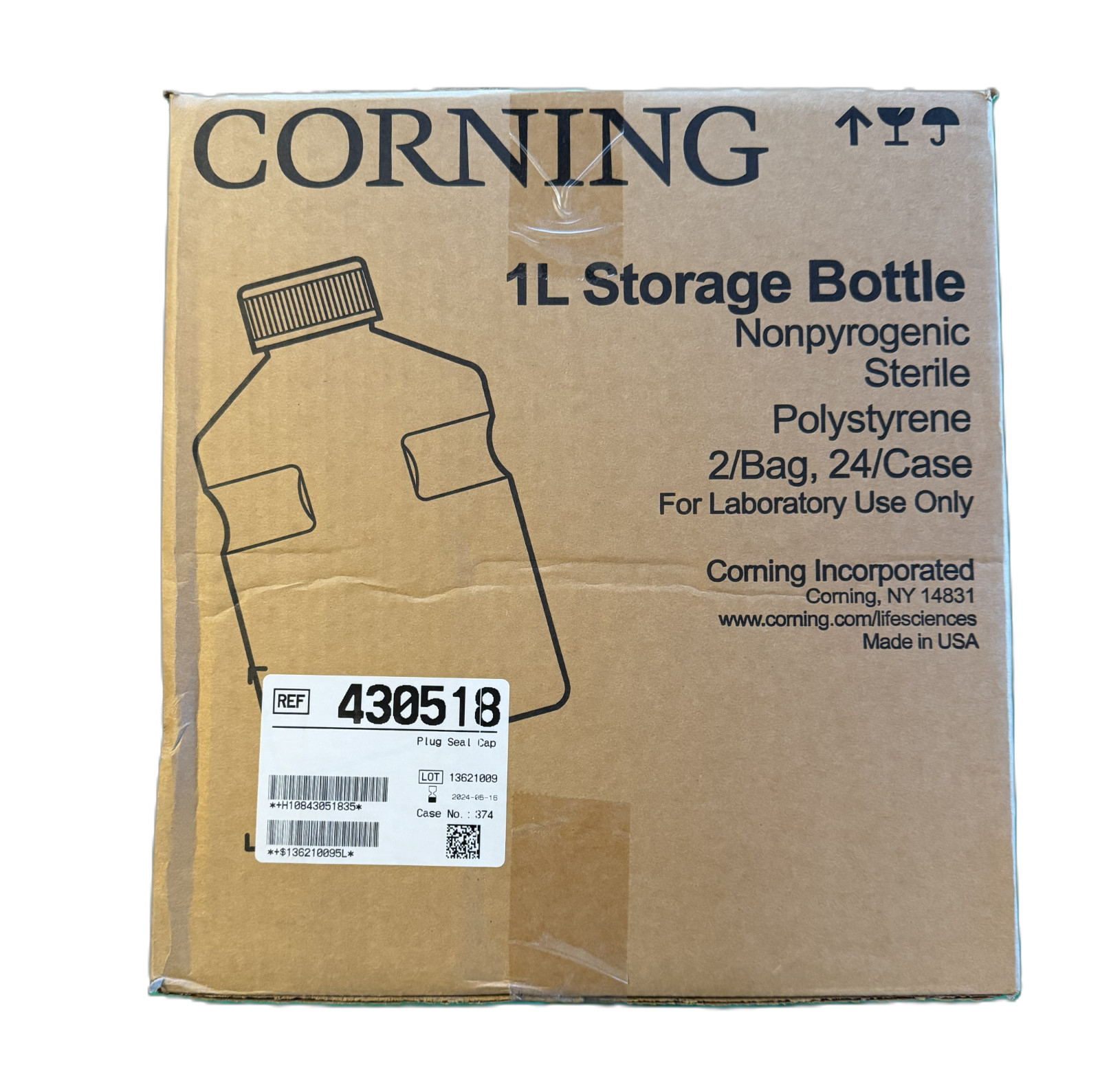 CORNING 1L Easy Grip Polystyrene Storage Bottles 45 mm Caps 430518 (24/Case)
