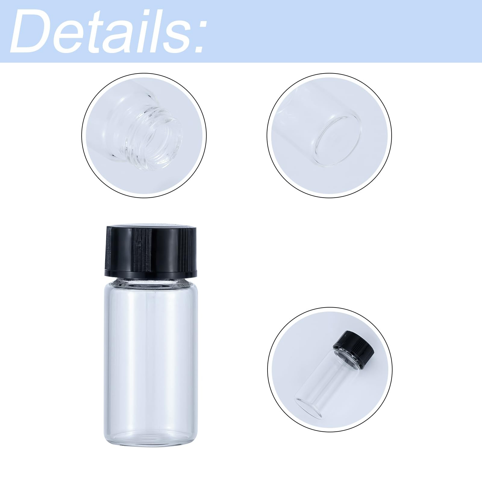 5ml Mini Glass Vials Plastic Caps 10Pcs Clear Sample Bottles Travel Essential Oi
